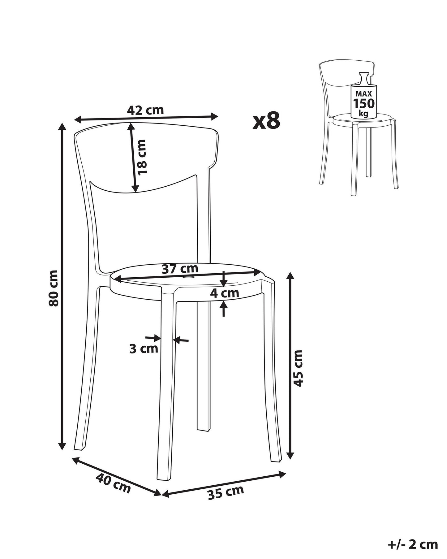Set of 8 Dining Chairs VIESTE Dark Grey