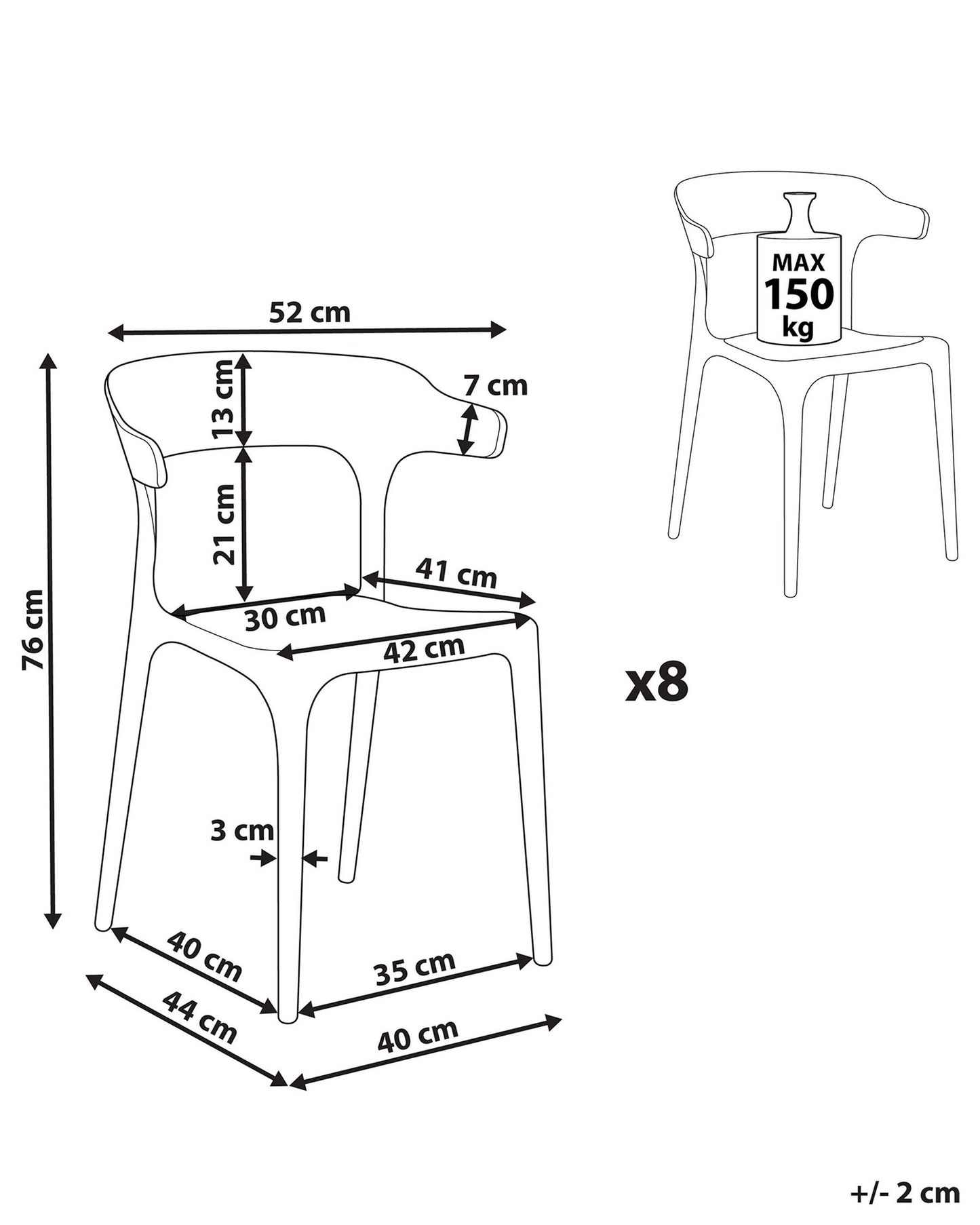 Set of 8 Dining Chairs GUBBIO Grey