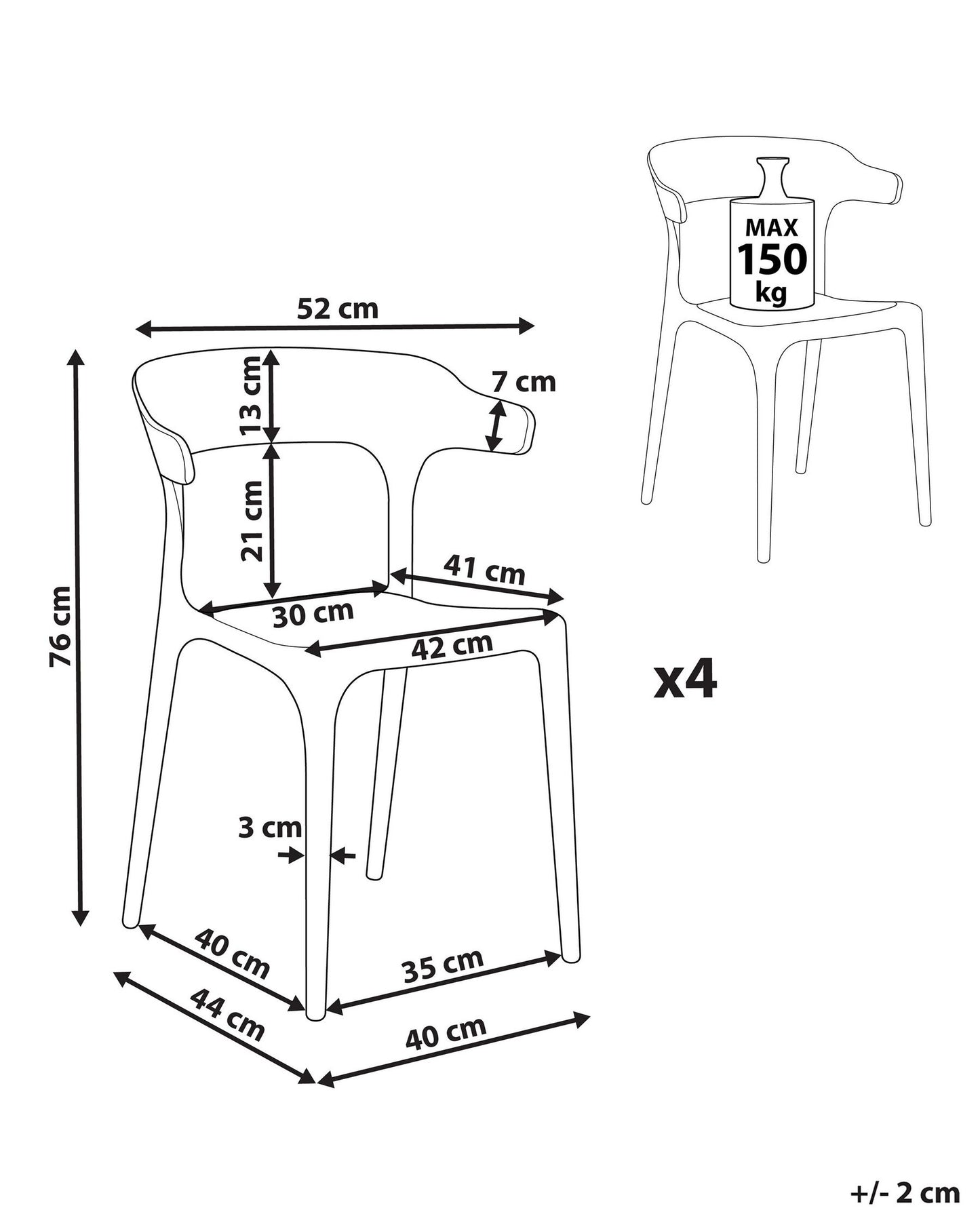 Set of 4 Garden Chairs GUBBIO Grey