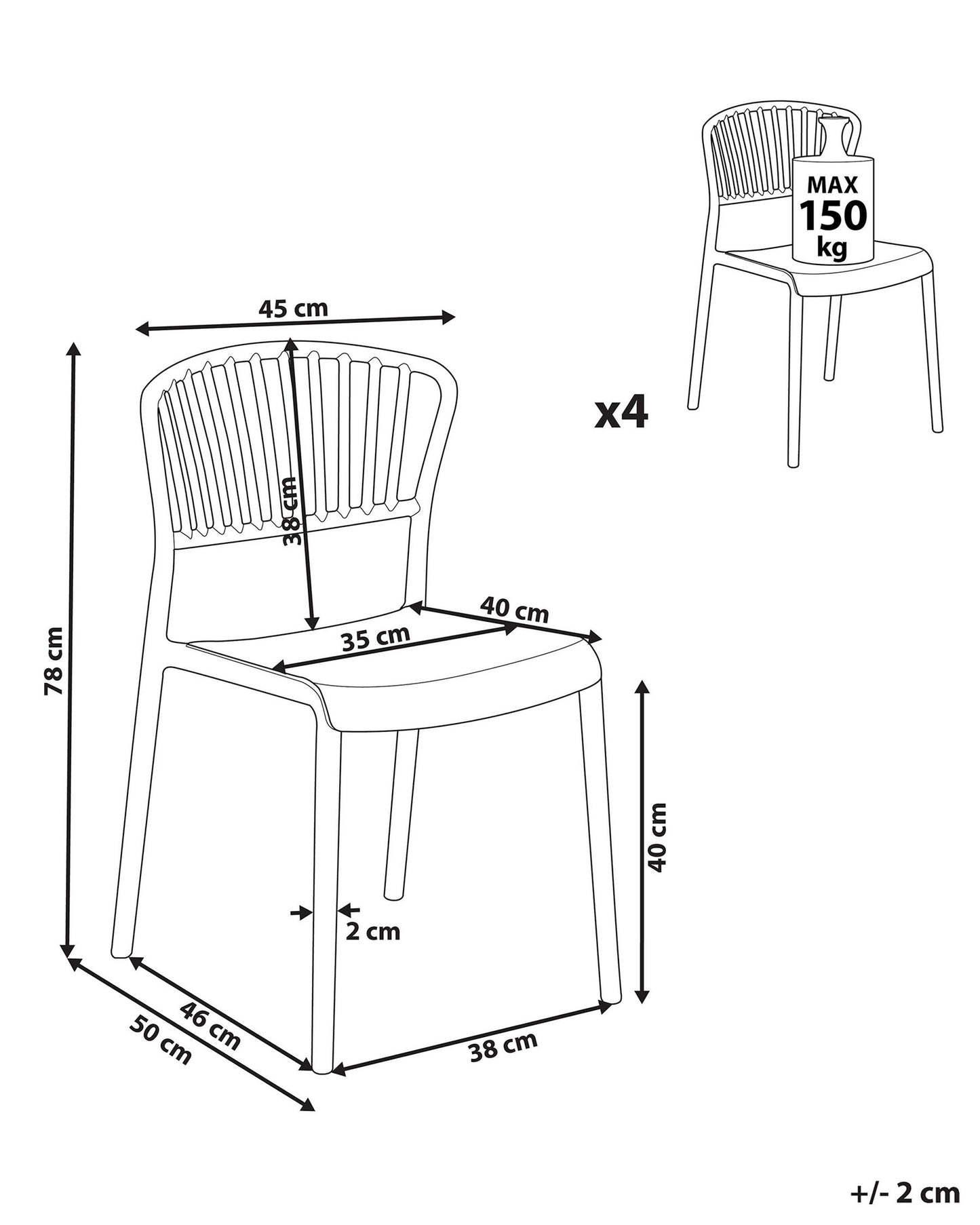 Set of 4 Garden Chairs GELA Black