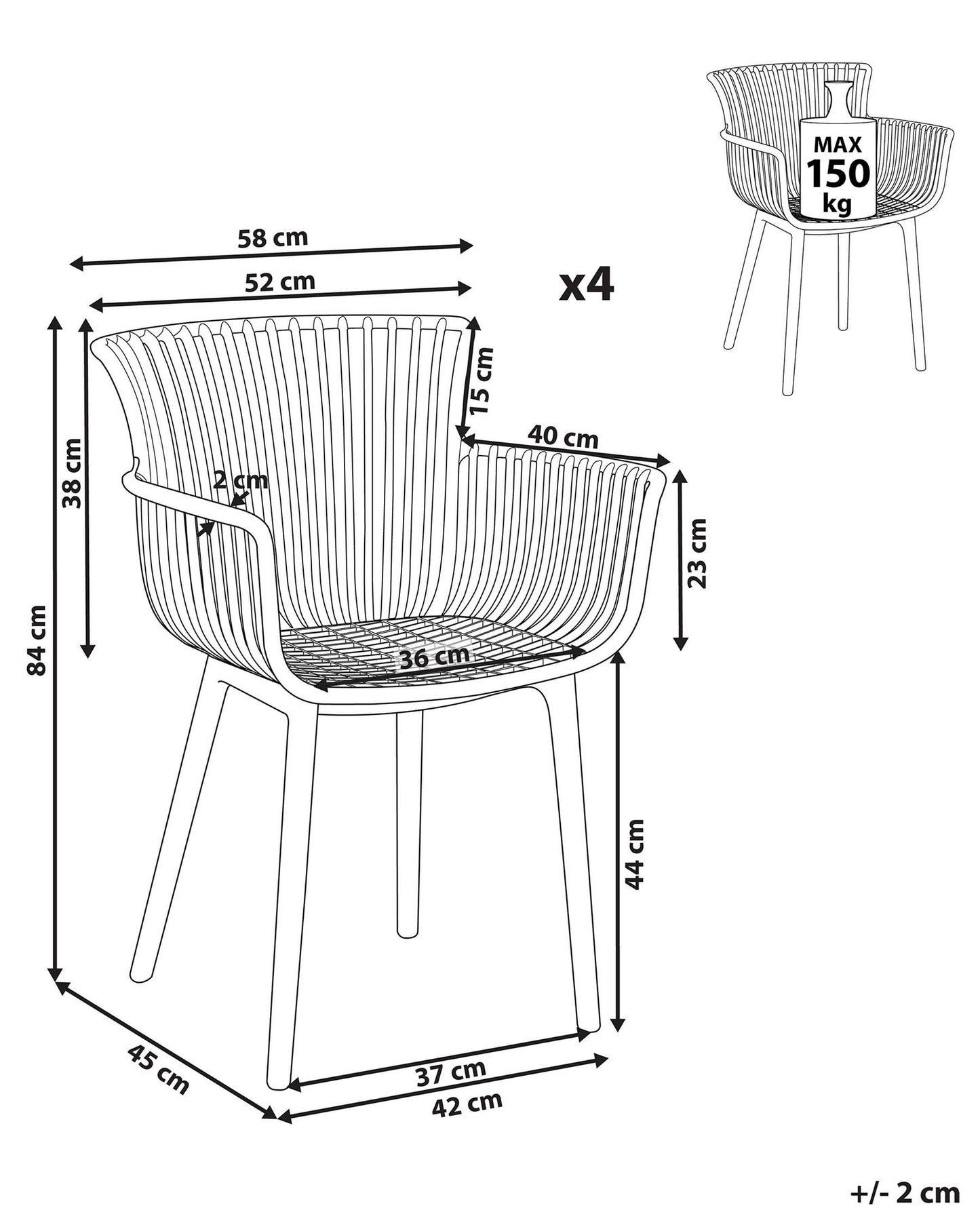 Set of 4 Garden Chairs PESARO Light Grey