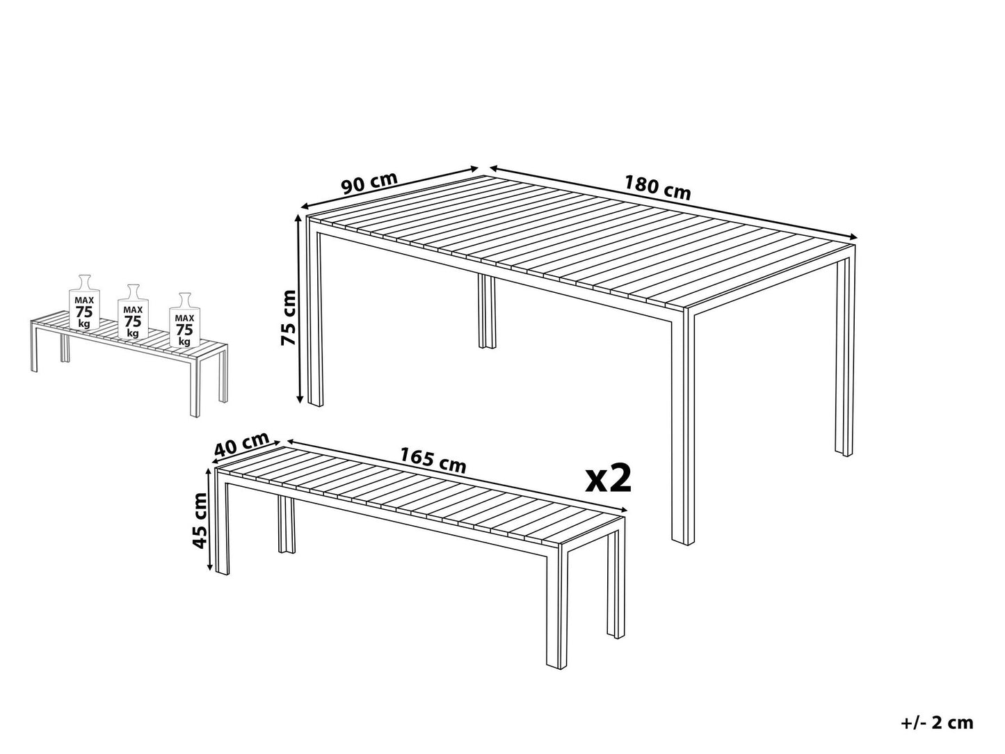 Garden Dining Set with Benches 6 Seater NARDO Black/ Silver