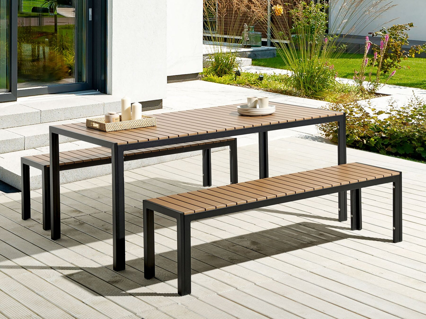 Garden Dining Set with Benches 6 Seater NARDO Brown/ Black