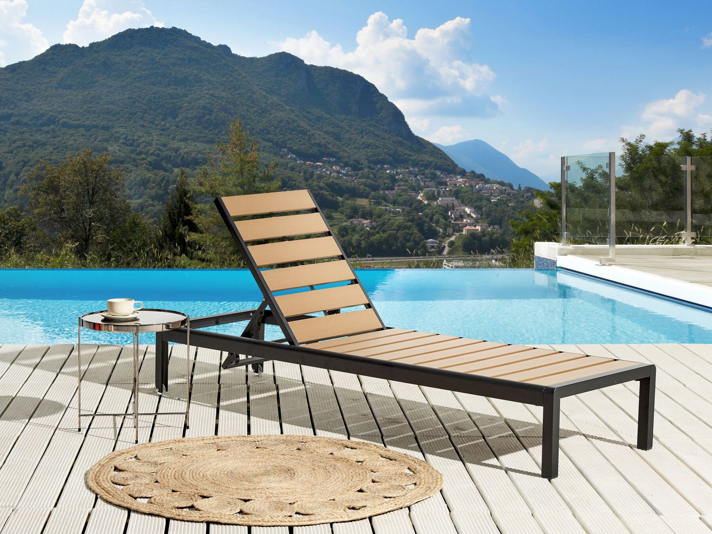 Aluminium Reclining Sun Lounger Light Wood and Black NARDO