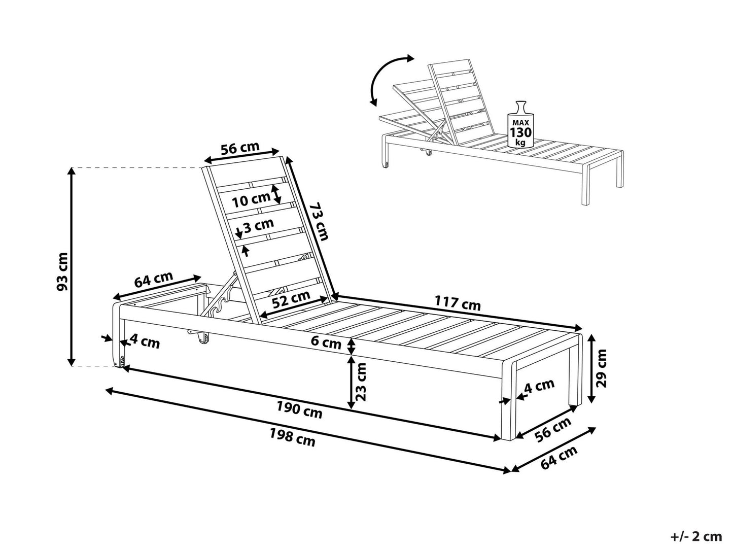 Aluminium Reclining Sun Lounger Light Wood and Black NARDO