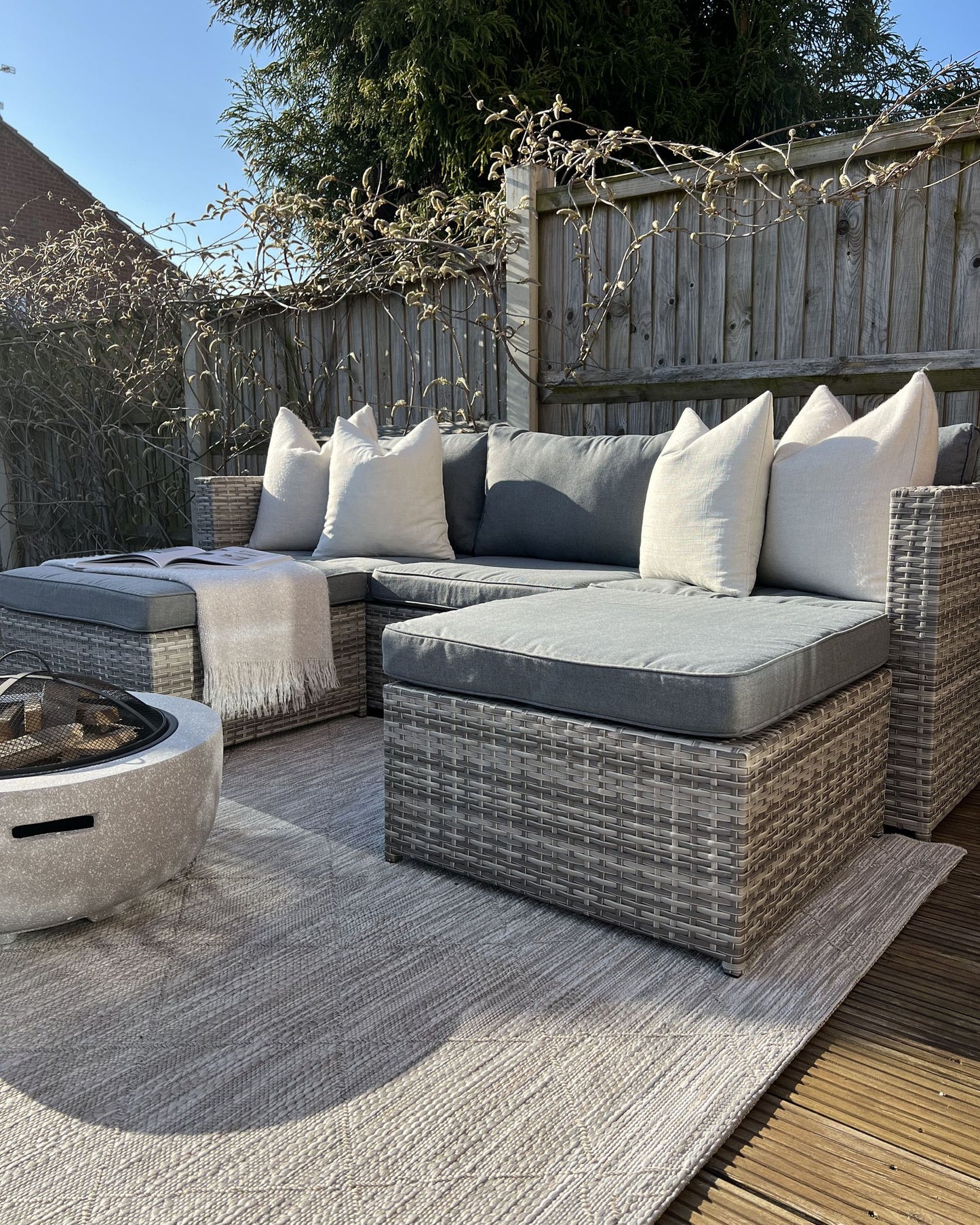 Garden Corner Sofa with Table 5 Seater Left Hand Modular Rattan Light Grey