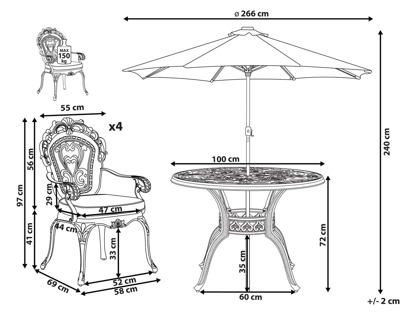 Garden Dining Set 4 Seater SAPRI with Parasol (16 Options) Metal Dark Brown