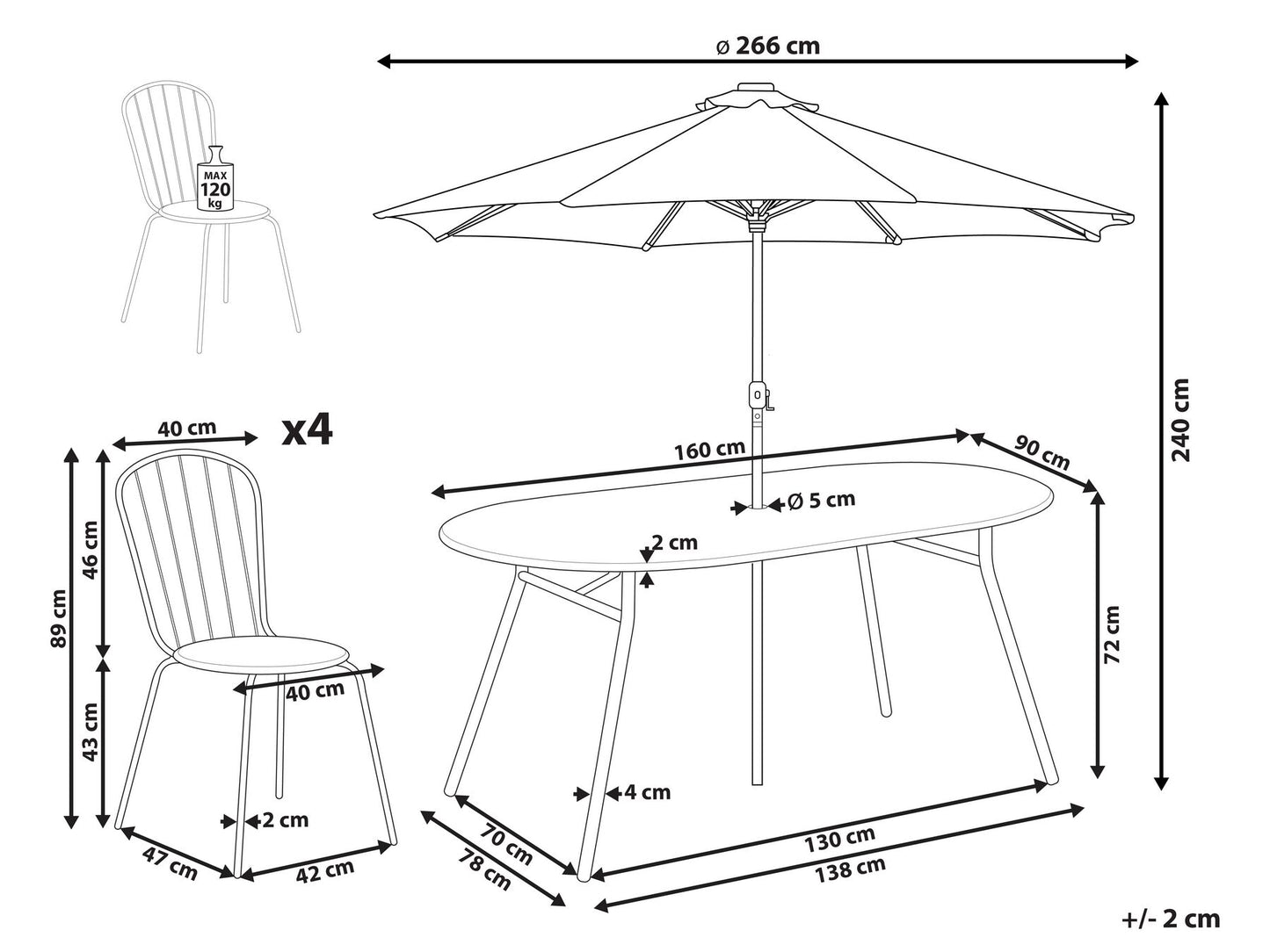 Garden Dining Set 4 Seater CALVI with Parasol (16 Options) Metal Light Blue