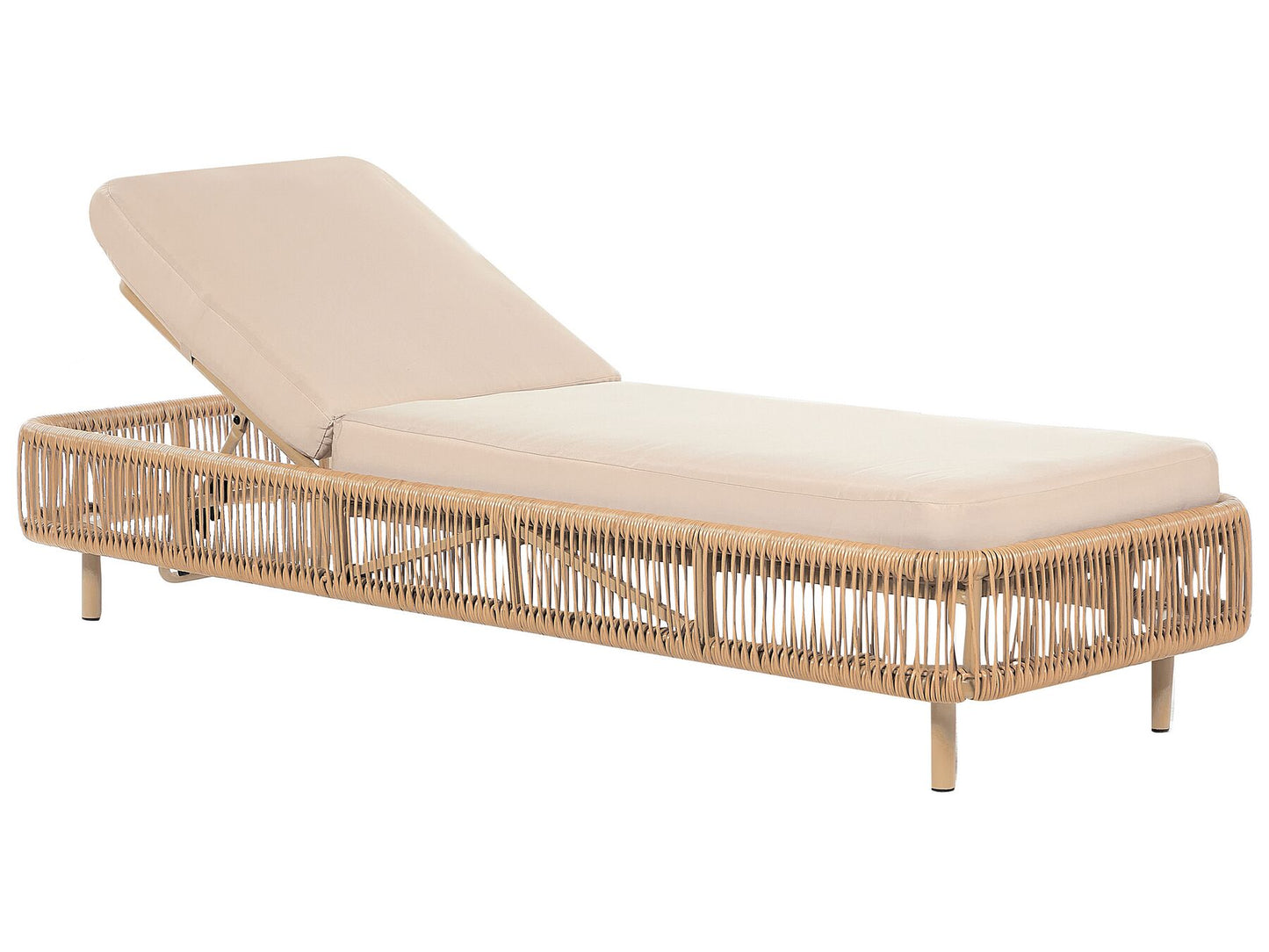 PE Rattan Reclining Sun Lounger Beige OSINI