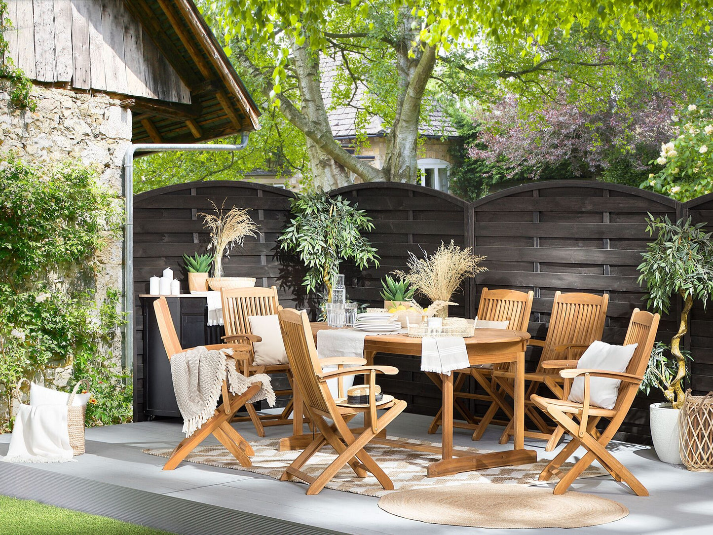 Garden Dining Set 6 Seater MAUI with Parasol (12 Options) Acacia Wood Light Brown