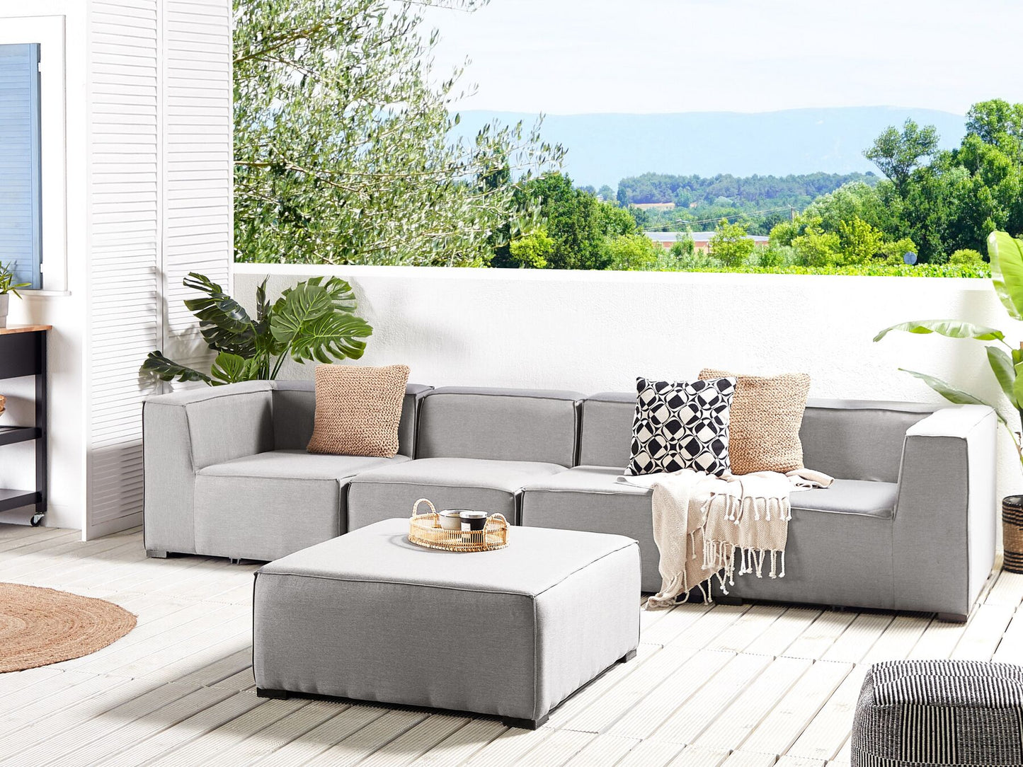 Garden Sofa with Ottoman 4 Seater AREZZO Modular Light Grey