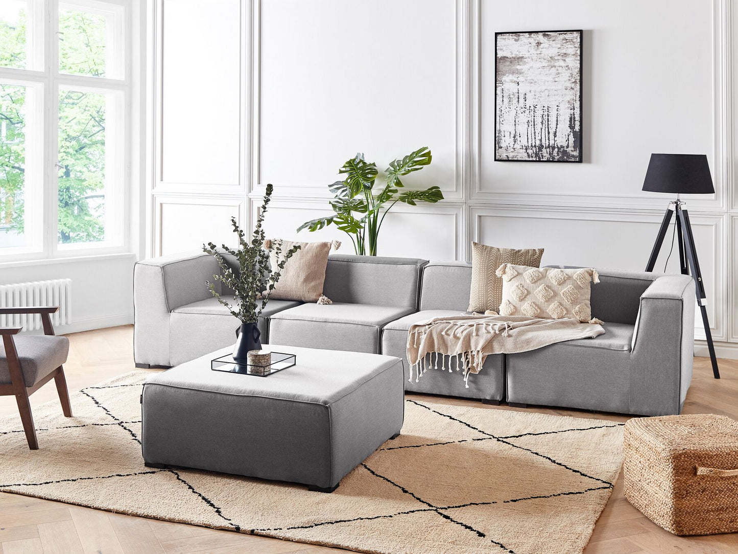 Garden Sofa with Ottoman 4 Seater AREZZO Modular Light Grey