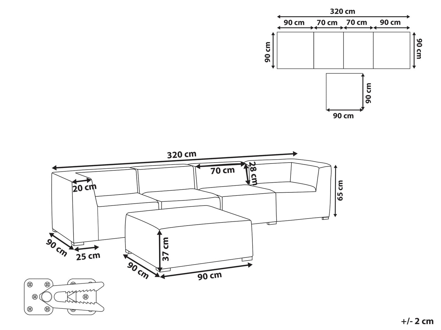 Garden Sofa with Ottoman 4 Seater AREZZO Modular Light Grey