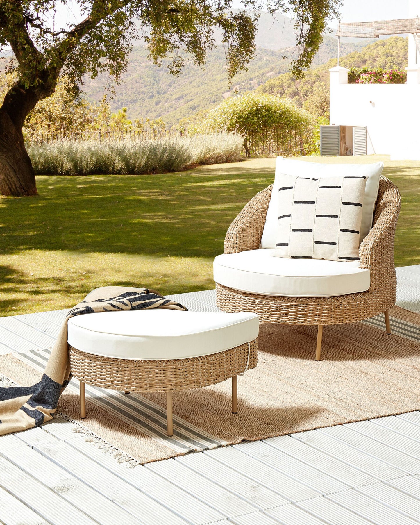 Garden Armchair with Ottoman ARCILLE PE Rattan Natural