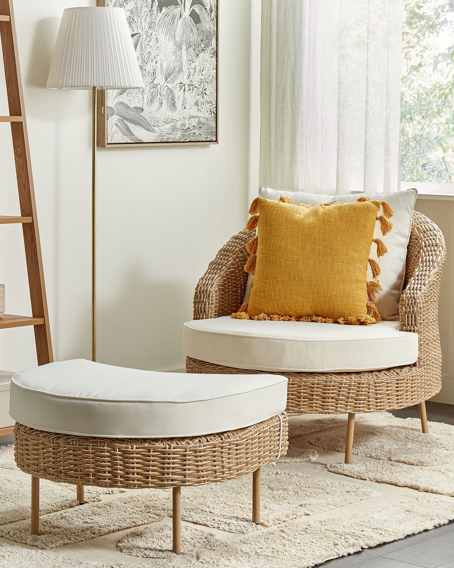 Garden Armchair with Ottoman ARCILLE PE Rattan Natural