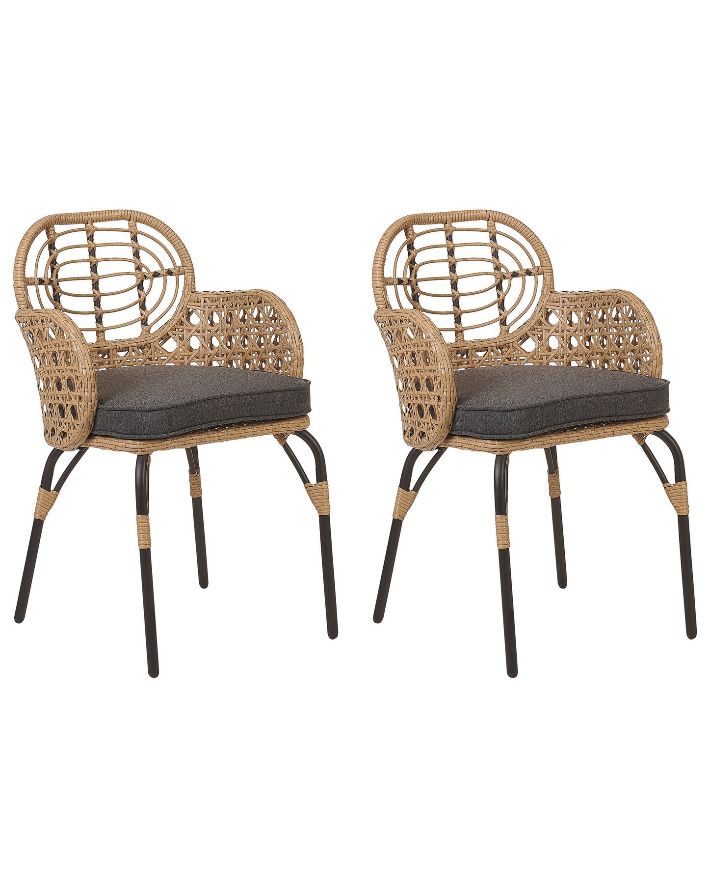 Set of 2 Garden Chairs with Cushions PRATELLO PE Rattan Natural