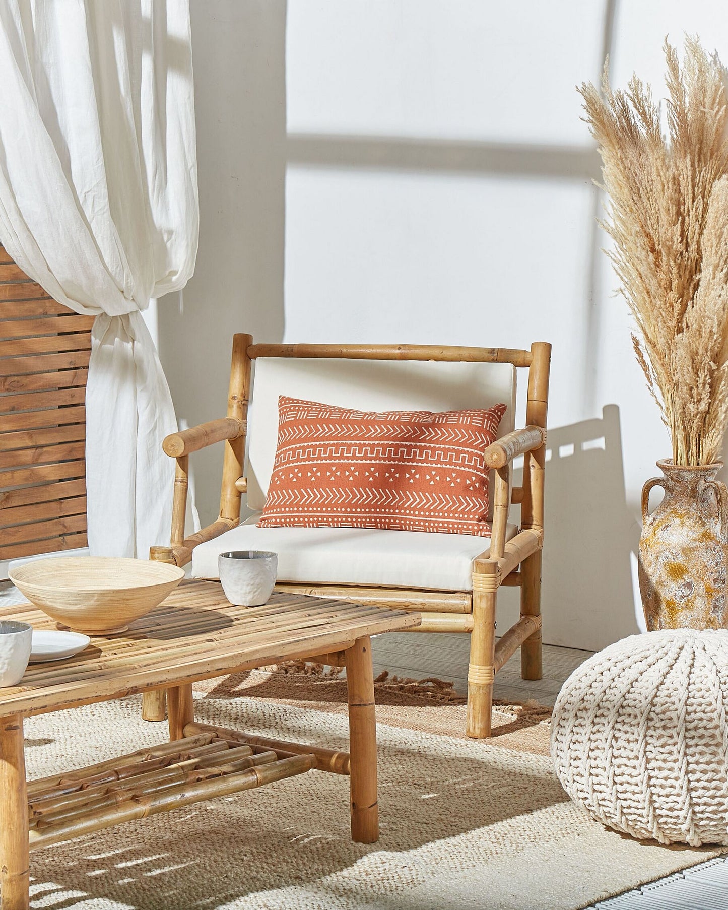 Garden Lounge Set with Table 4 Seater RICCIONE Bamboo Wood Light Brown
