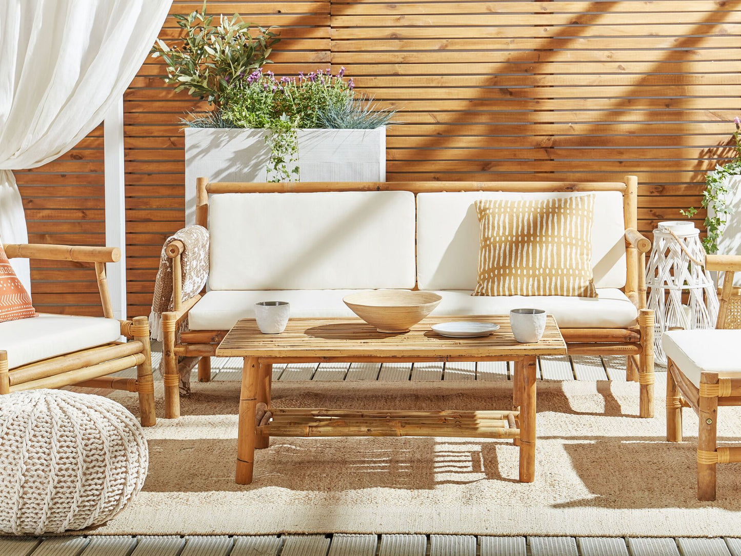 Garden Lounge Set with Table 4 Seater RICCIONE Bamboo Wood Light Brown