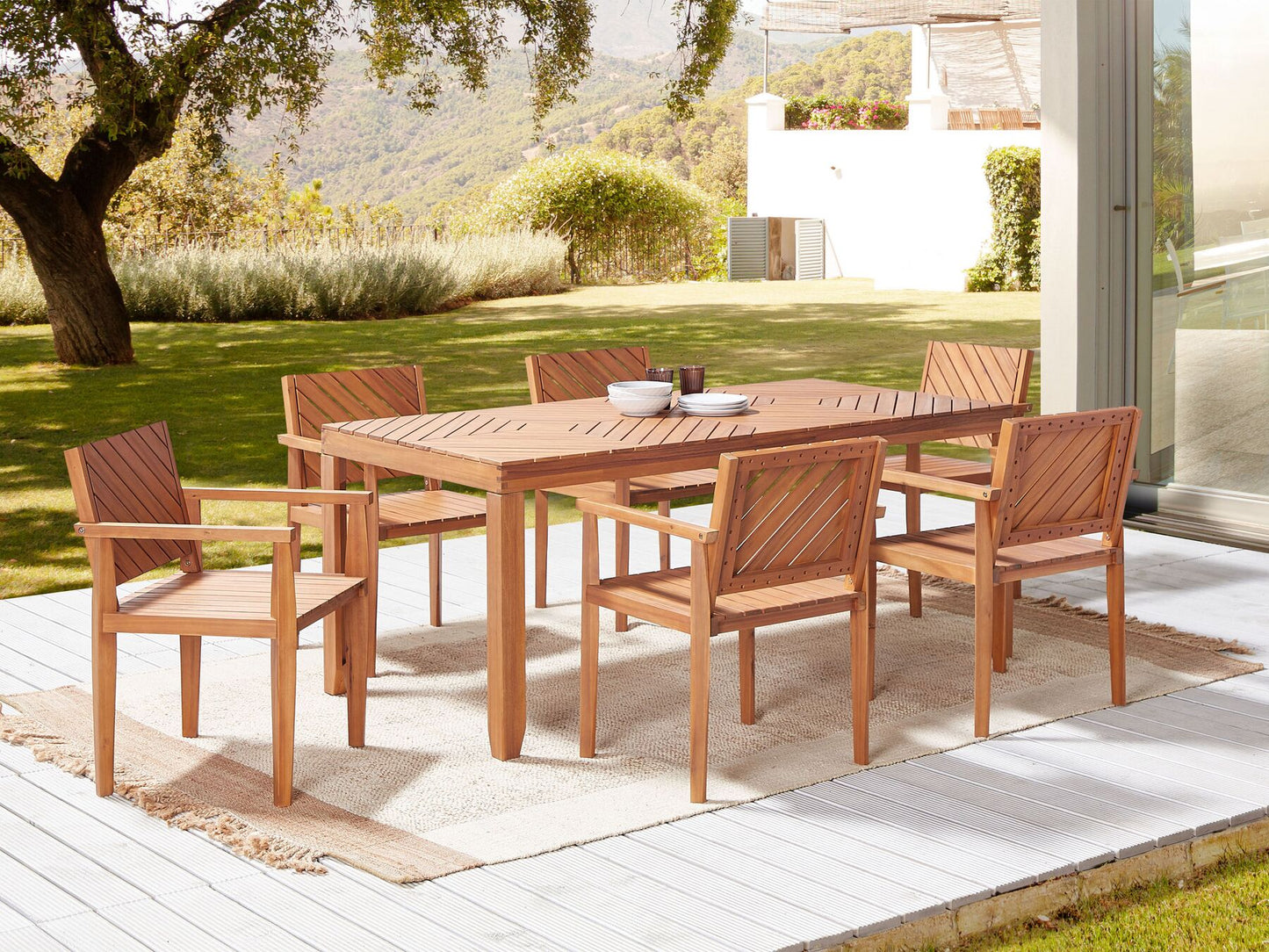Garden Dining Set 6 Seater BARATTI Acacia Wood Brown