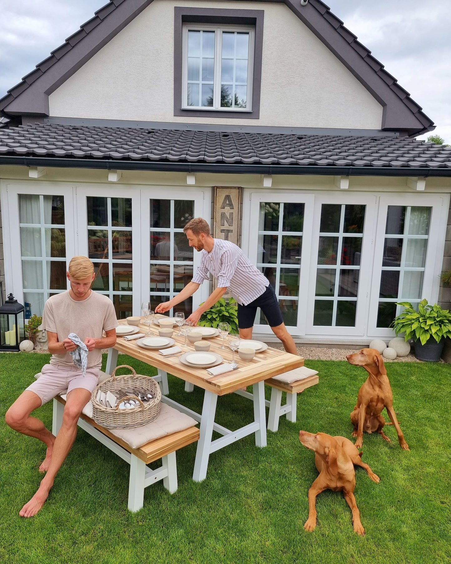 Garden Dining Set 6 Seater SCANIA Acacia Wood White