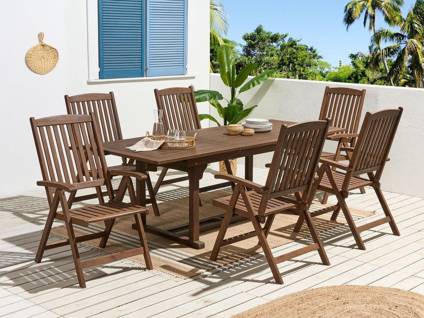 Garden Dining Set 6 Seater AMANTEA Acacia Wood Dark Brown