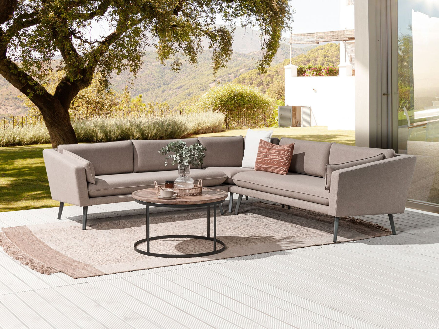 5 Seater Modular Garden Corner Sofa Beige LORETELLO