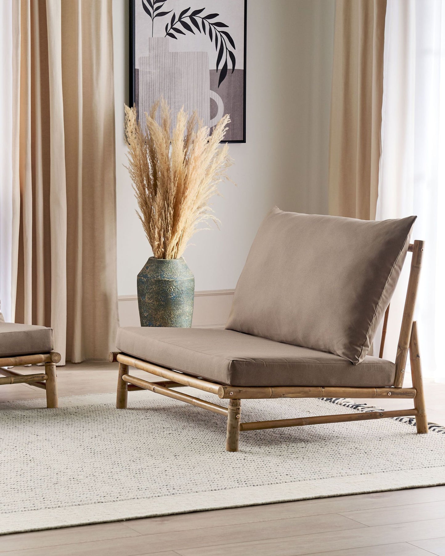 Set of 2 Garden Chairs with Cushions TODI Bamboo Wood Taupe