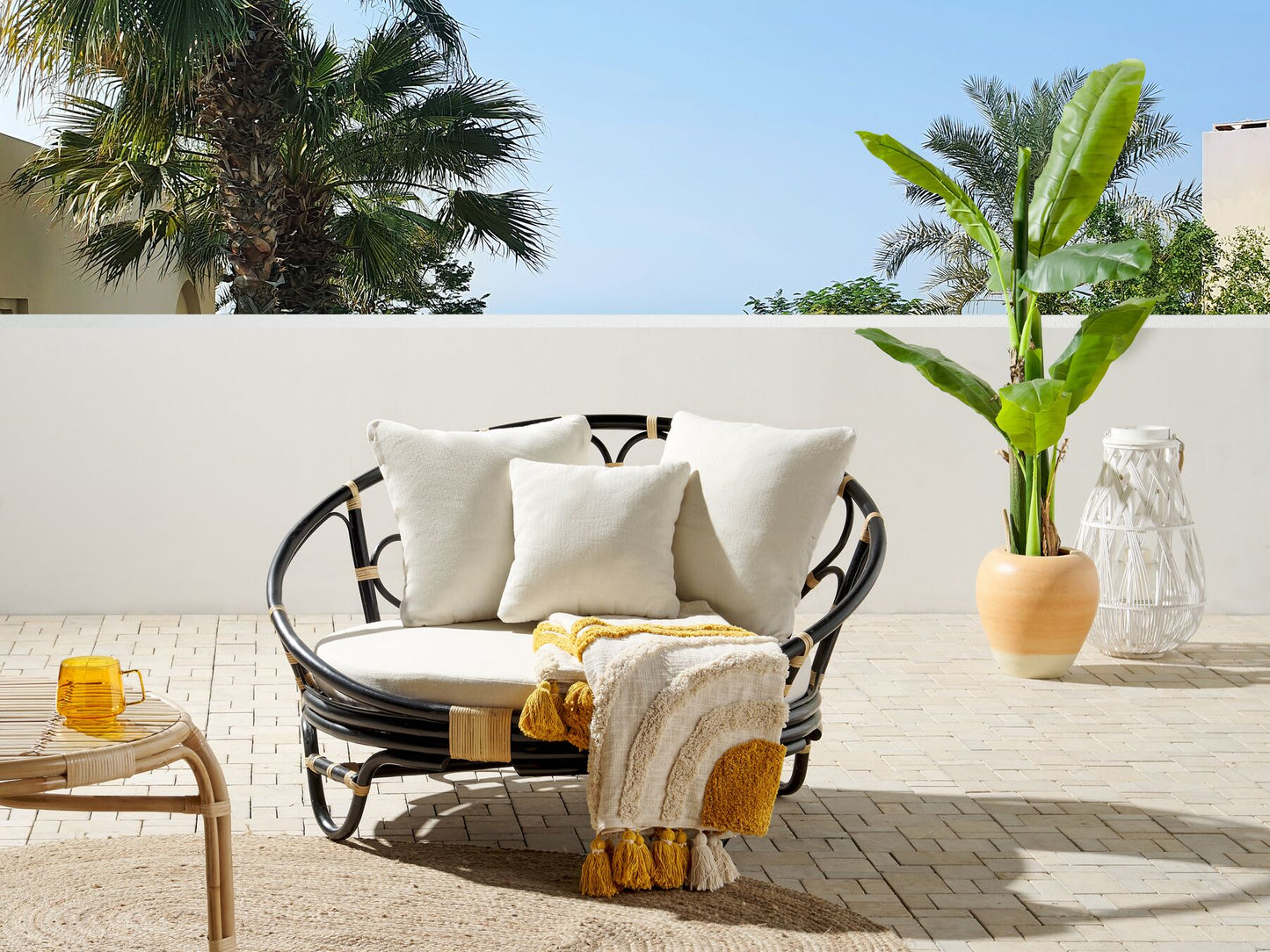 Garden Daybed ROSSANO Rattan Black