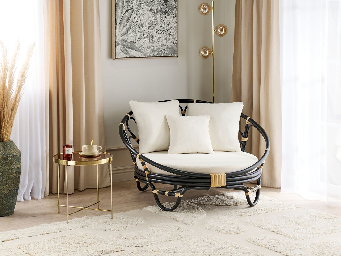Garden Daybed ROSSANO Rattan Black