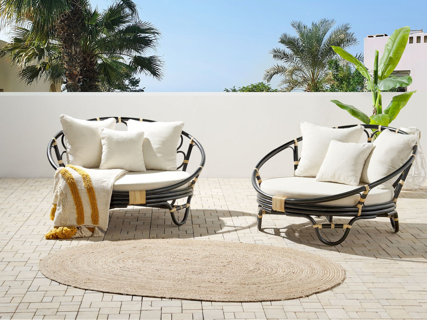 Set of 2 Garden Daybeds ROSSANO Rattan Black