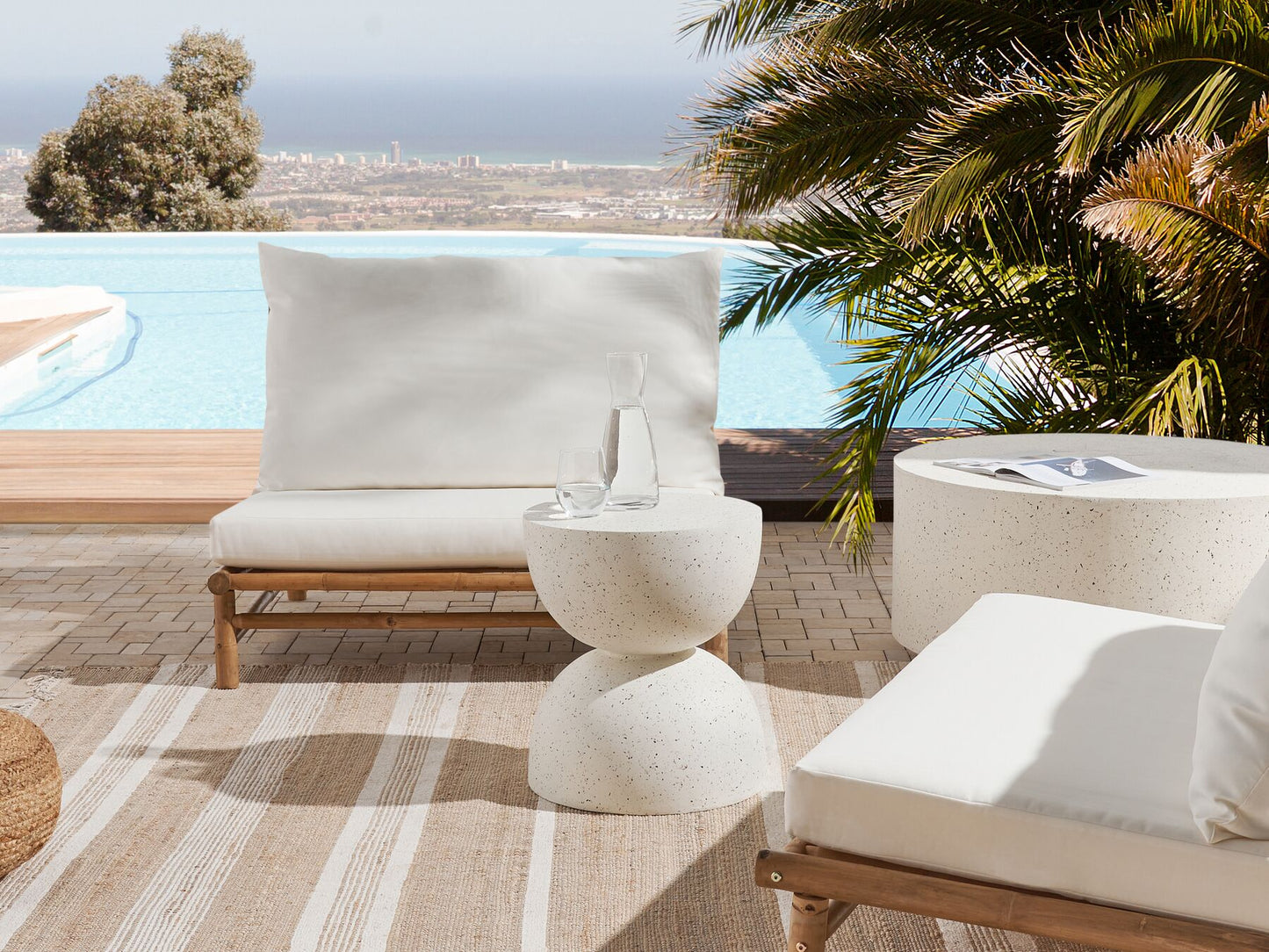 Set of 2 Garden Chairs with Cushions TODI Bamboo Wood Off-White