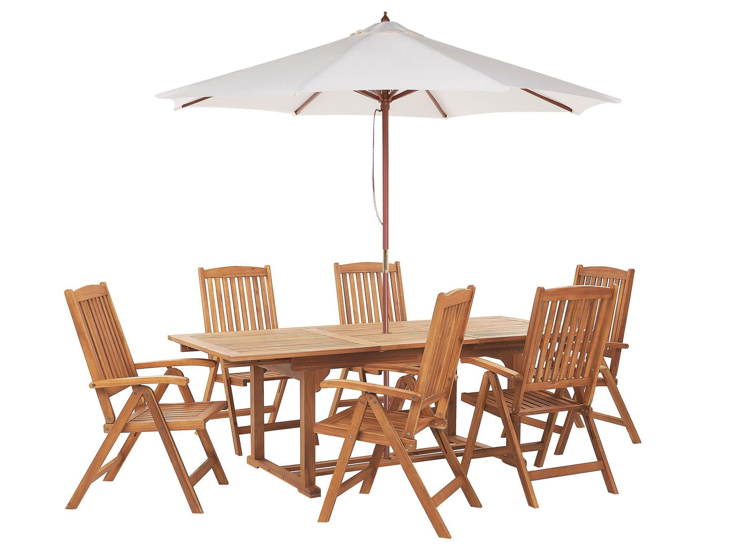 Garden Dining Set 6 Seater JAVA with Parasol (12 Options) Acacia Wood Light Brown