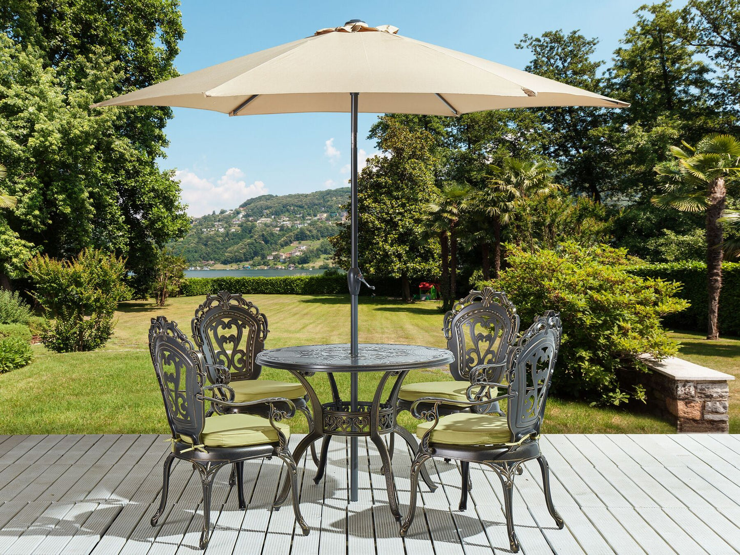 Garden Dining Set 4 Seater SAPRI with Parasol (16 Options) Metal Dark Brown