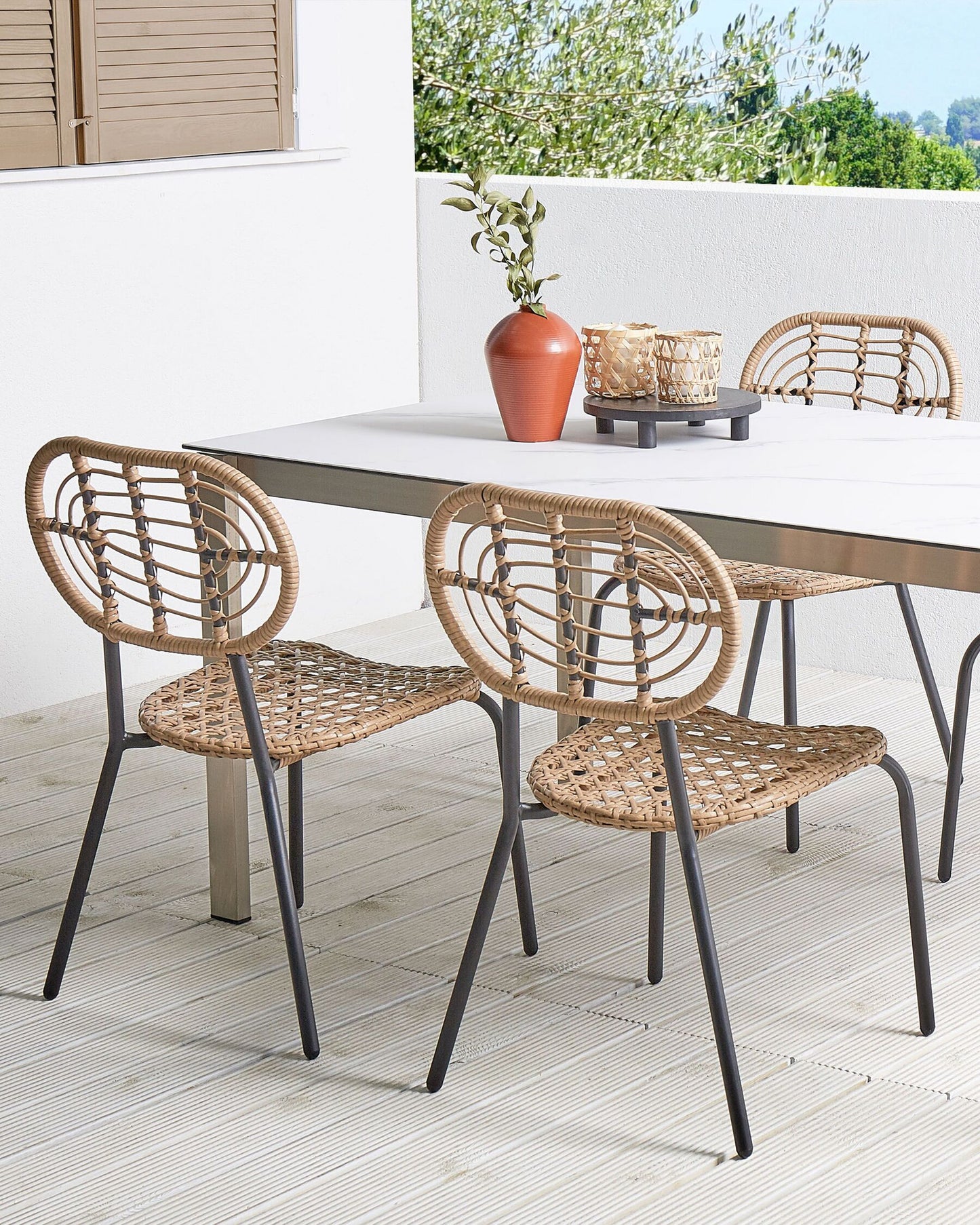 Set of 4 Garden Chairs PRATELLO PE Rattan Natural