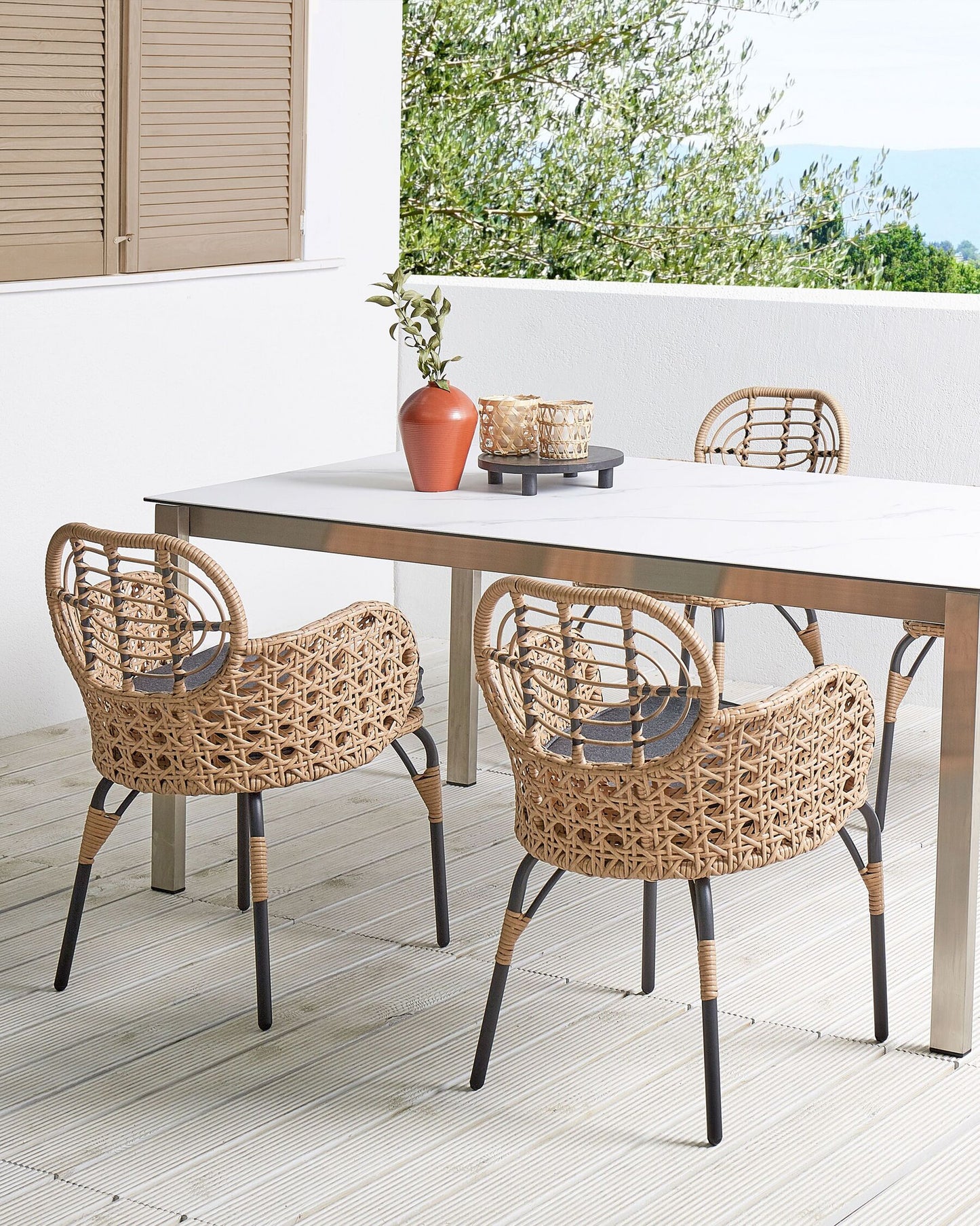 Set of 4 Garden Chairs with Cushions PRATELLO PE Rattan Natural