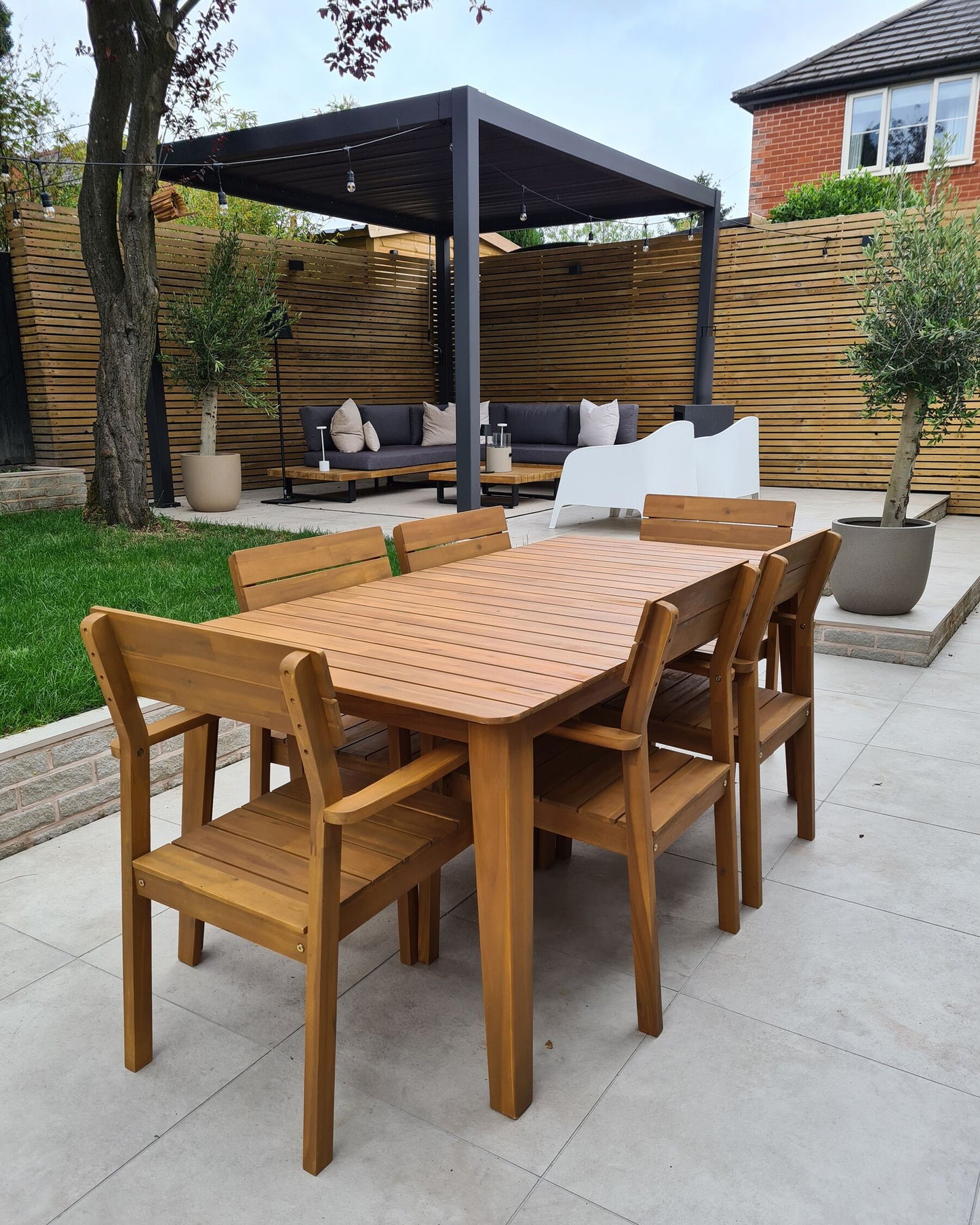Garden Dining Set 6 Seater FORNELLI Acacia Wood Brown