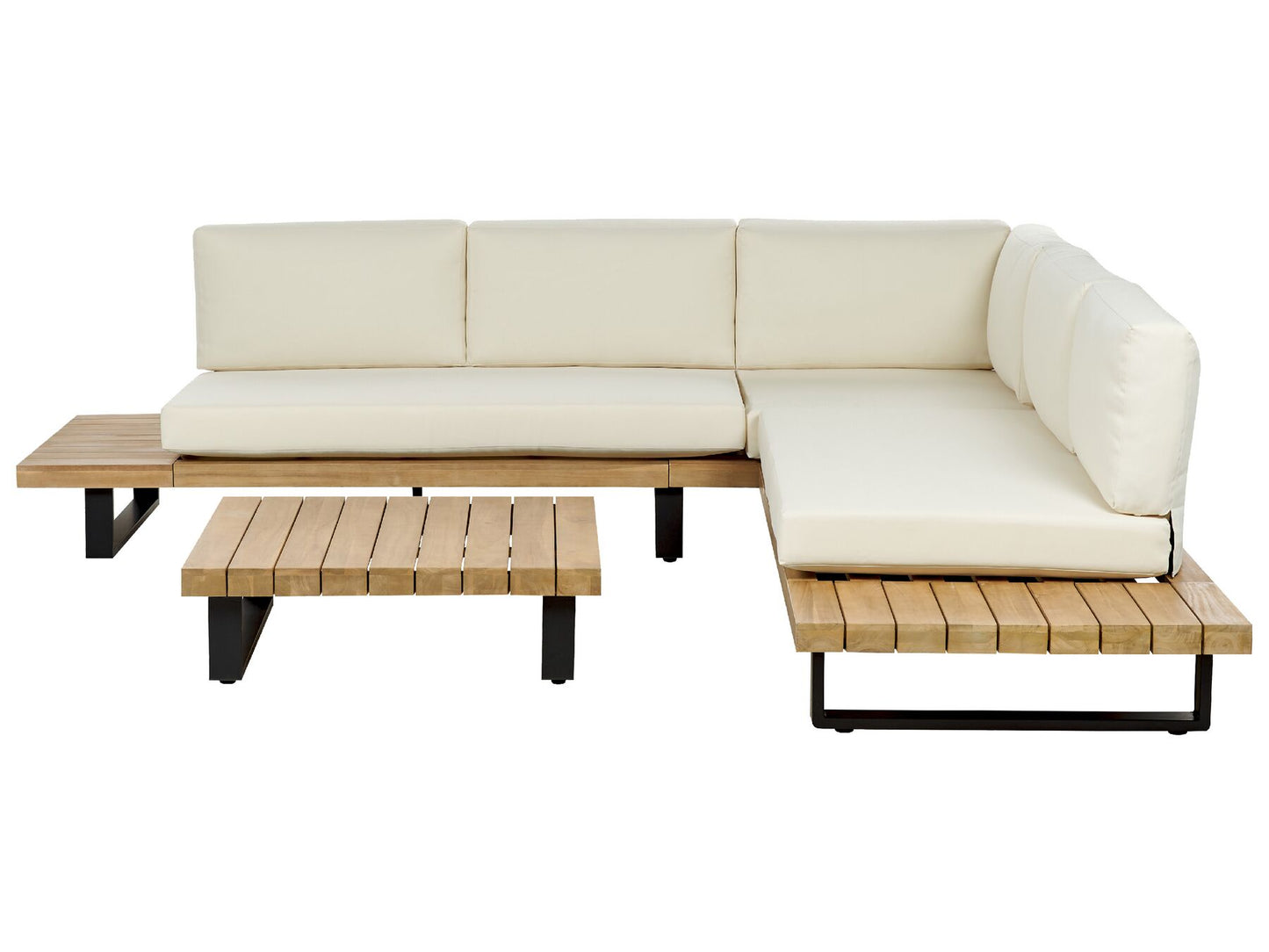 Garden Corner Sofa with Table 5 Seater MYKONOS Right Hand Certified Acacia Wood Off-White