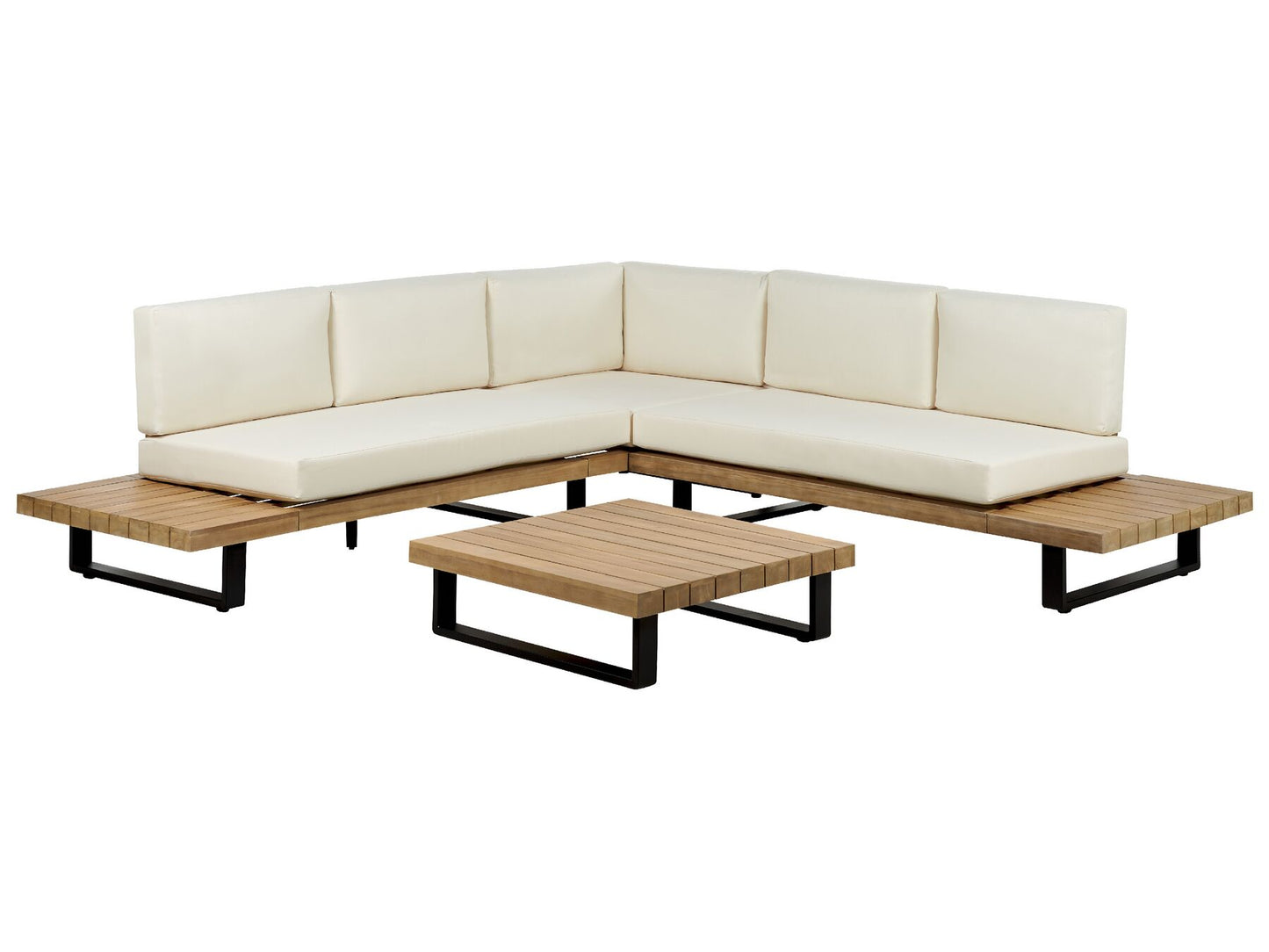 Garden Corner Sofa with Table 5 Seater MYKONOS Right Hand Certified Acacia Wood Off-White
