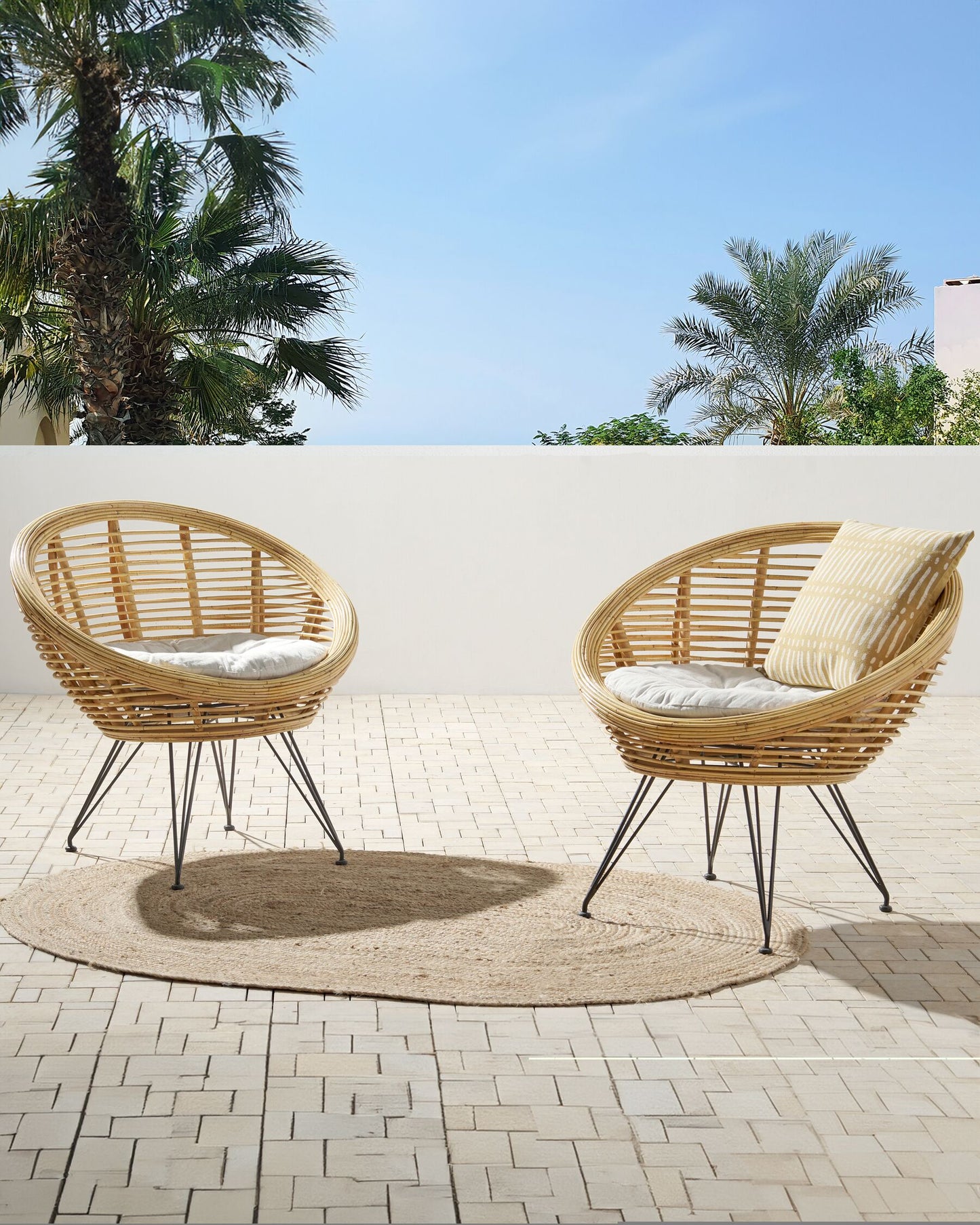 Set of 2 Garden Chairs with Cushions MARATEA Rattan Natural