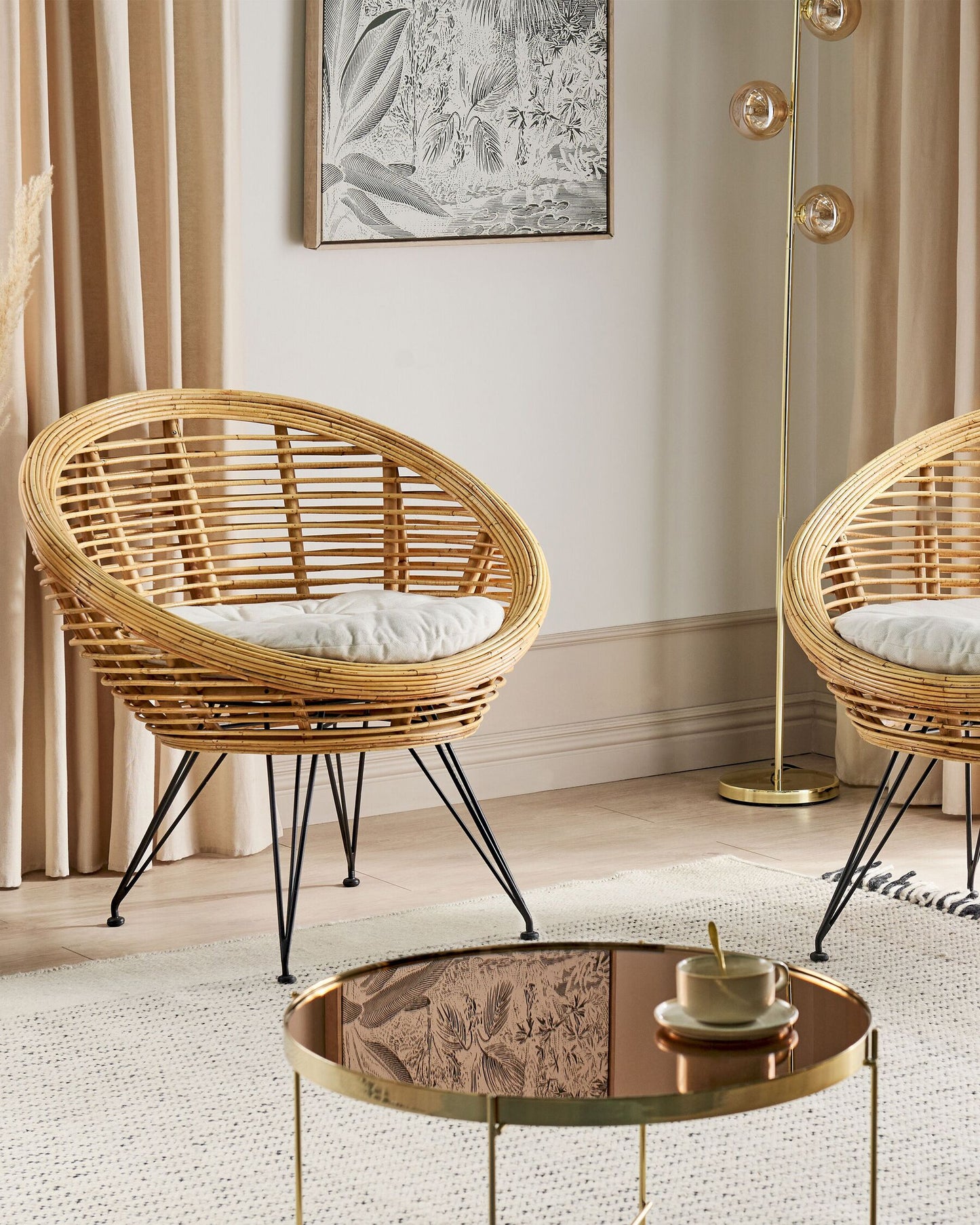 Set of 2 Garden Chairs with Cushions MARATEA Rattan Natural