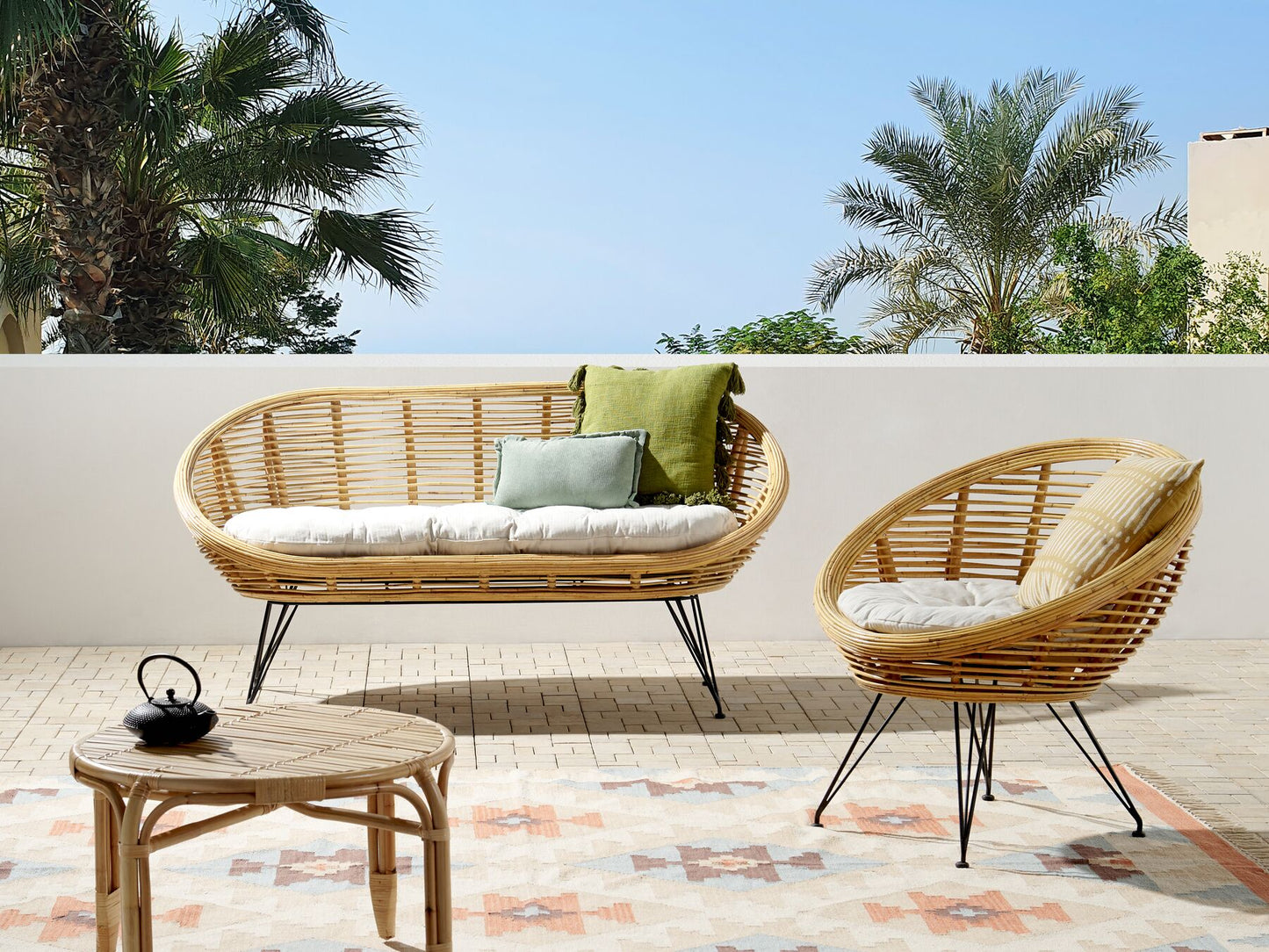 Garden Sofa Set 3 Seater MARATEA Rattan Natural