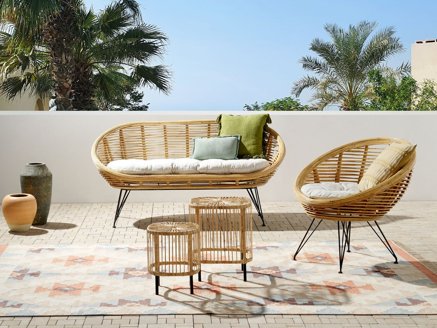 Garden Lounge Set with Table 3 Seater MARATEA/CESENATICO Rattan Natural
