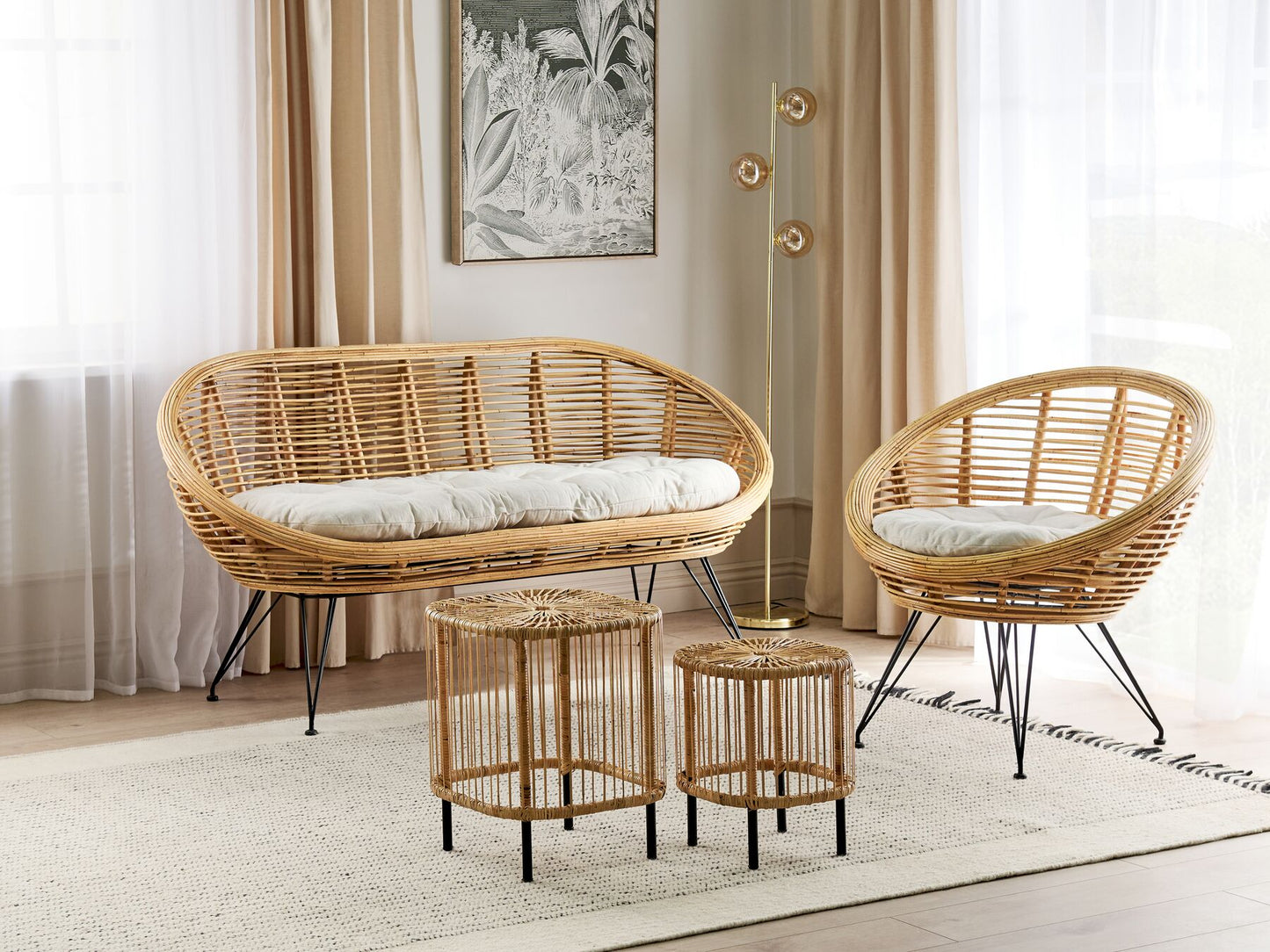Garden Lounge Set with Table 3 Seater MARATEA/CESENATICO Rattan Natural