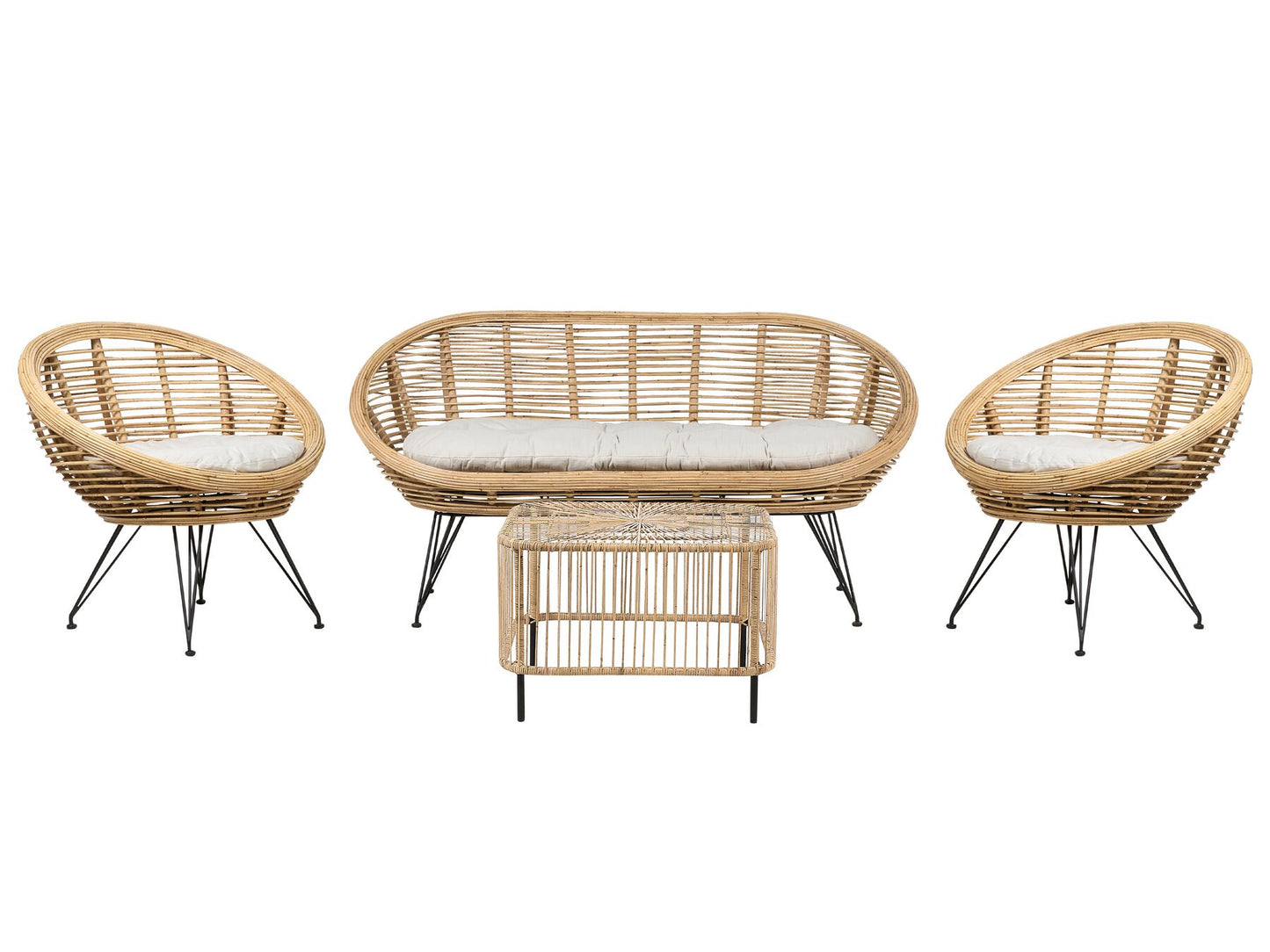 Garden Lounge Set with Table 4 Seater MARATEA/CESENATICO Rattan Natural