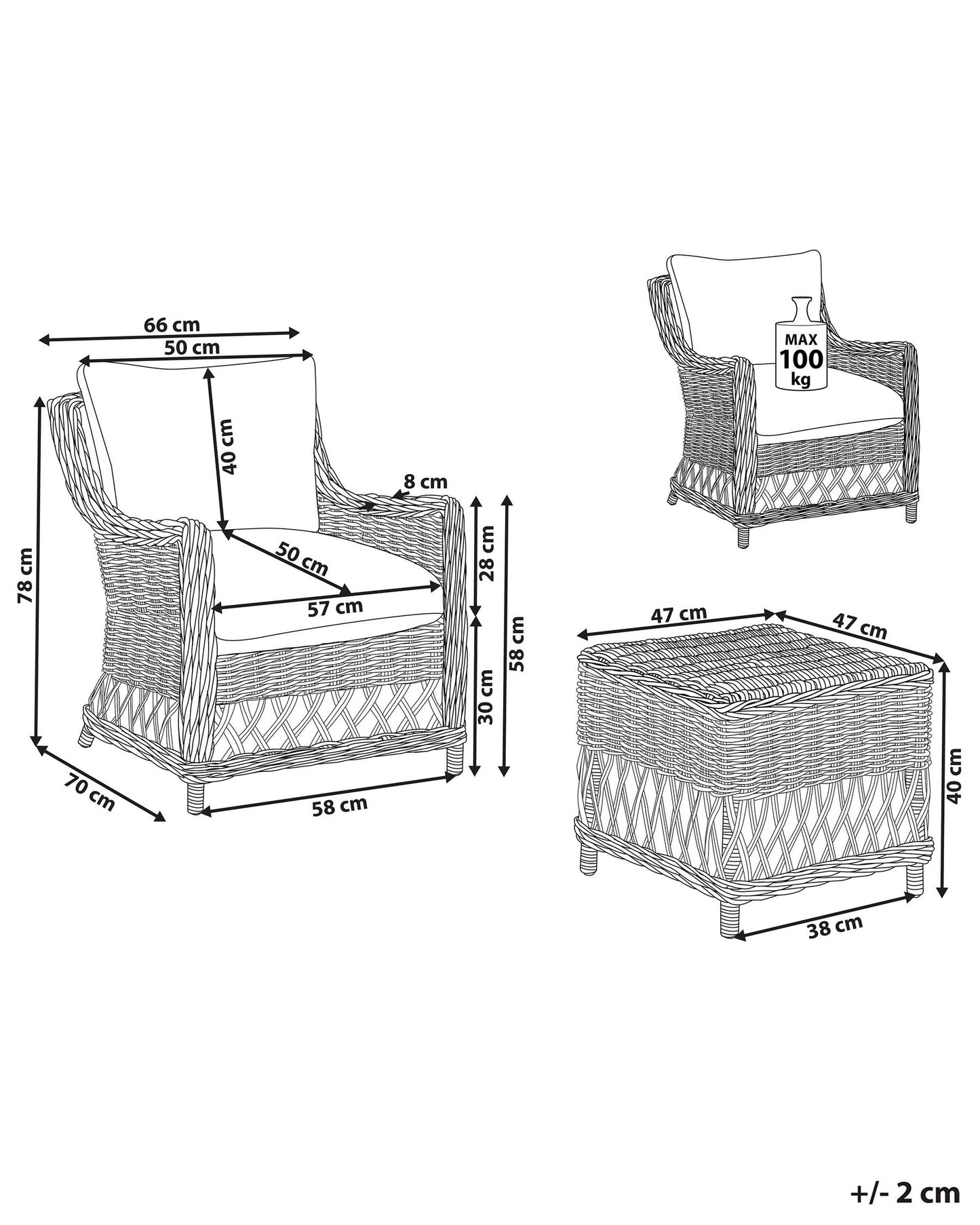 Garden Armchair with Footstool Rattan Natural