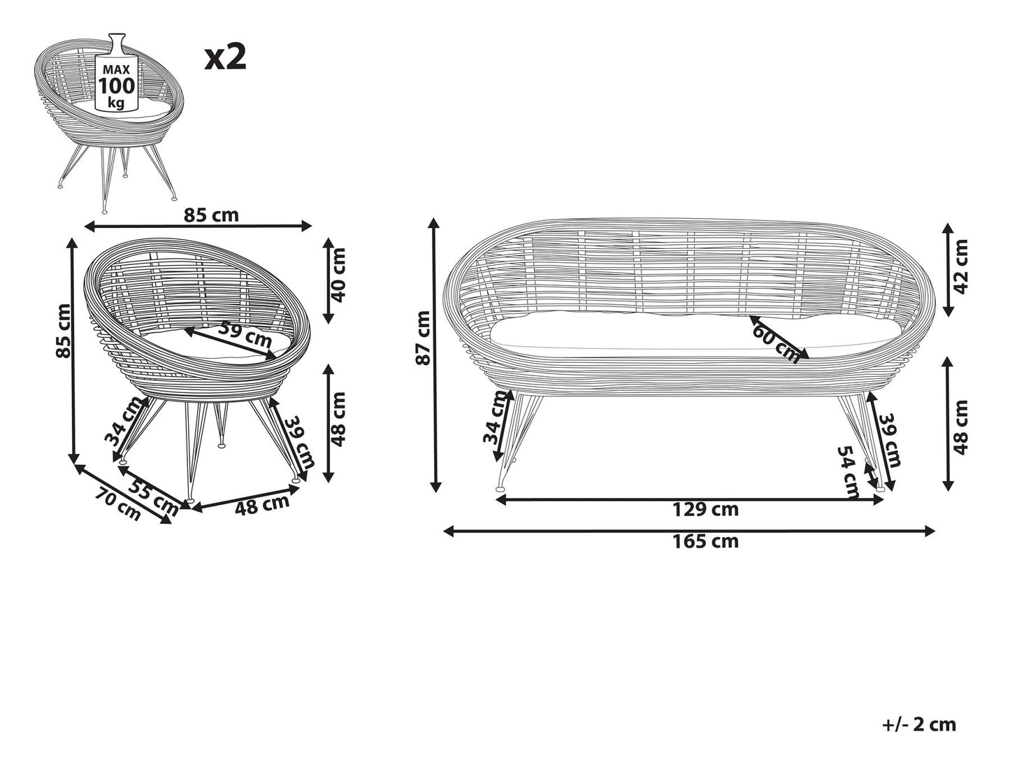 Garden Sofa Set 4 Seater MARATEA Rattan Natural
