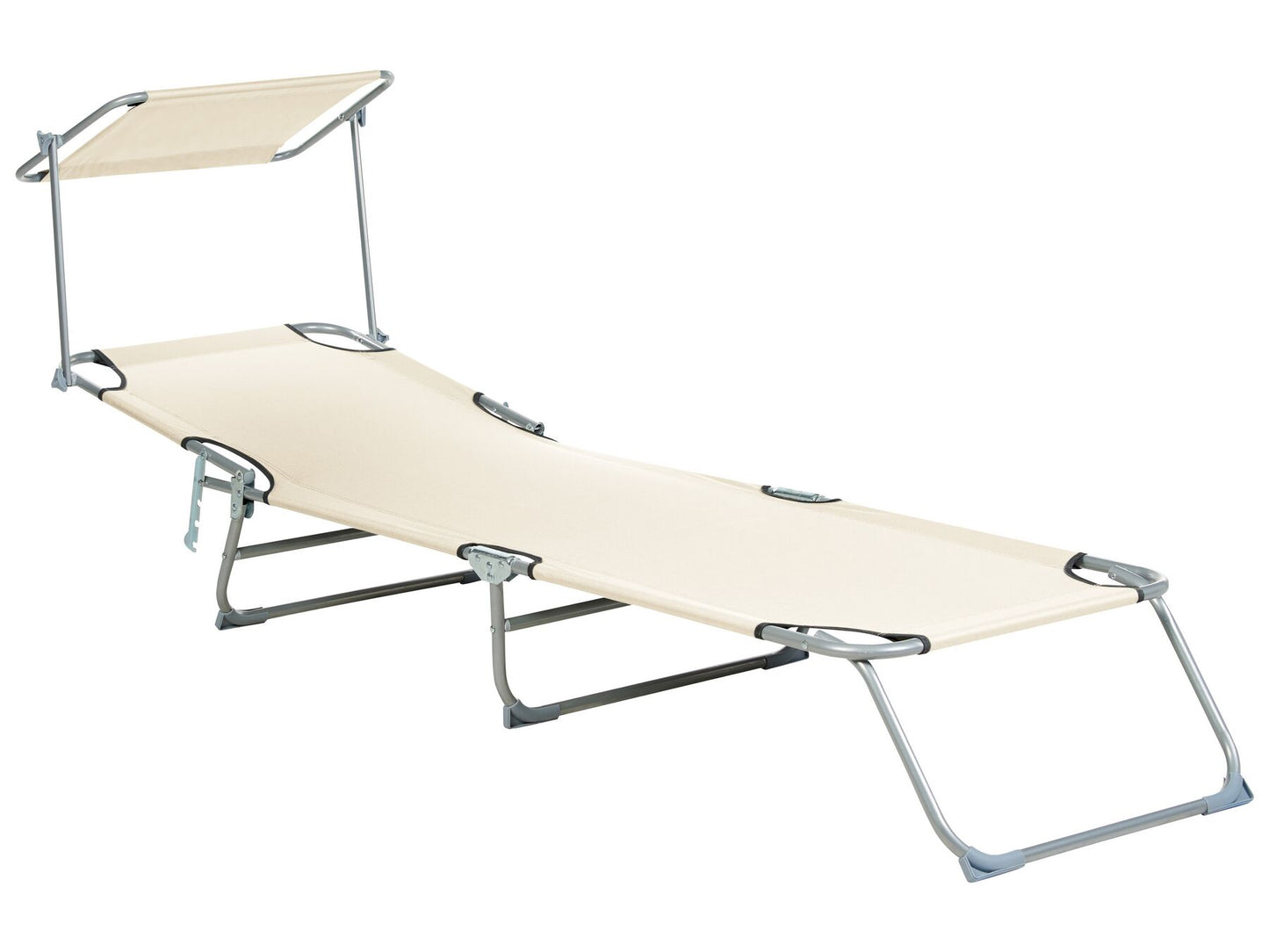Steel Reclining Sun Lounger with Canopy Cream FOLIGNO