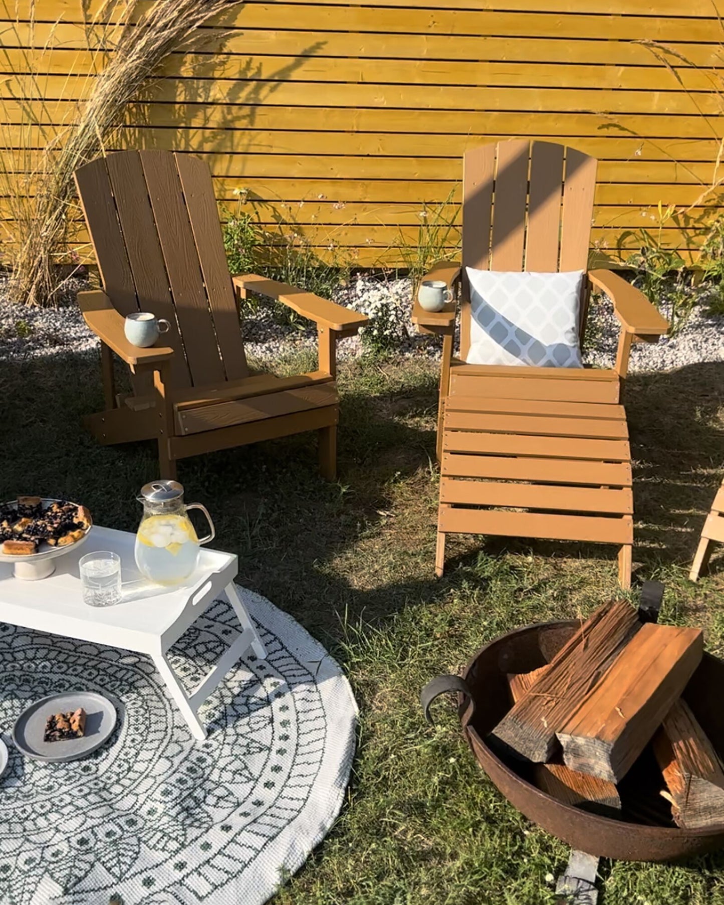 Garden Chair ADIRONDACK with Footstool Brown