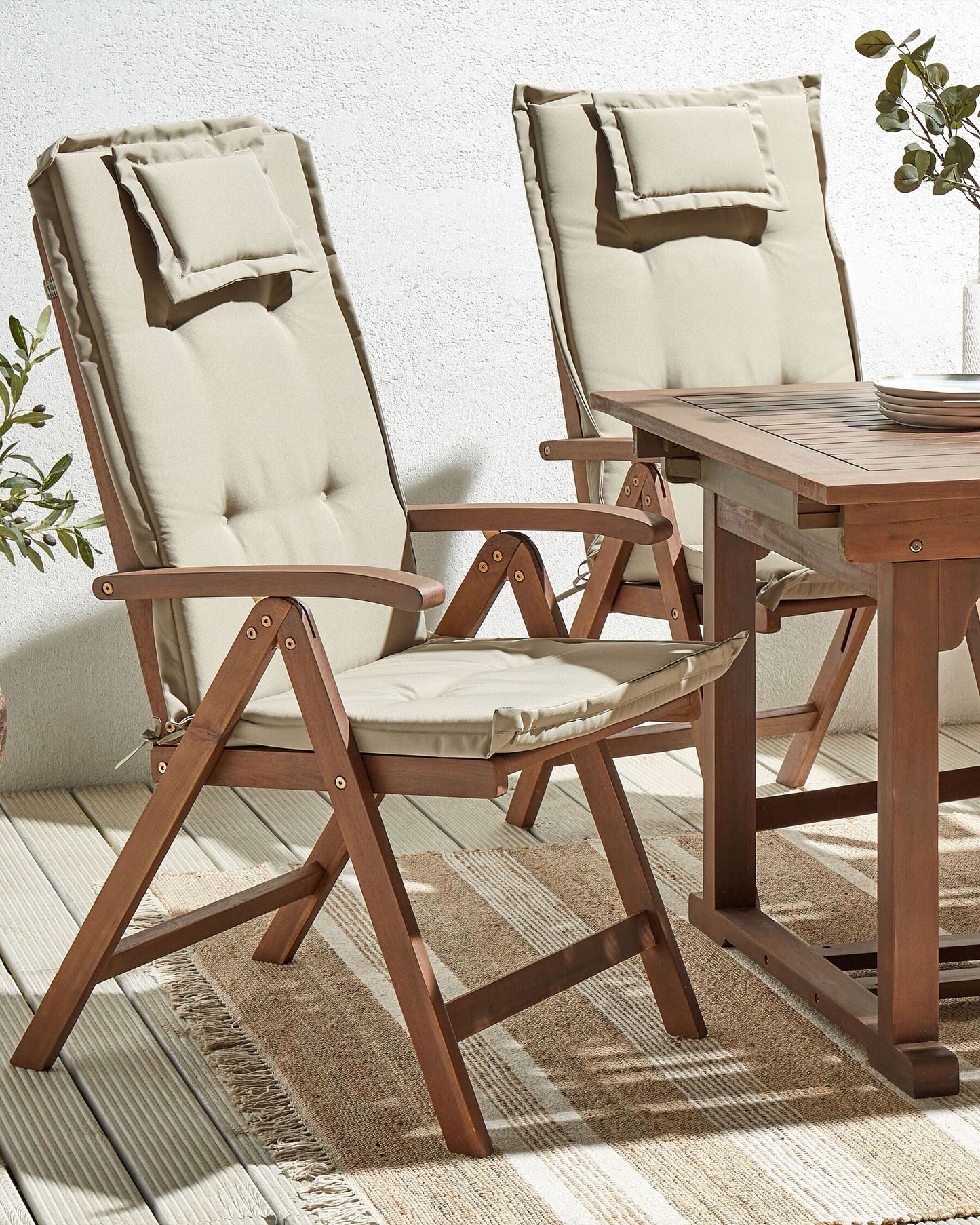 Set of 2 Garden Chairs with Cushions AMANTEA Acacia Wood Taupe