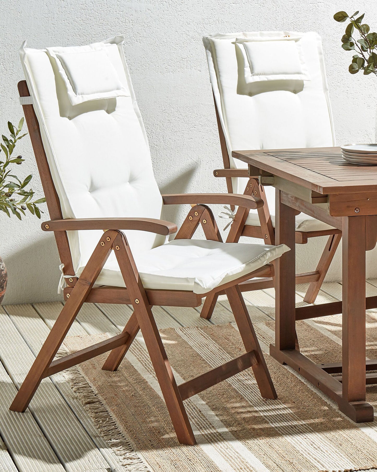 Set of 2 Garden Chairs with Cushions AMANTEA Acacia Wood Off-White